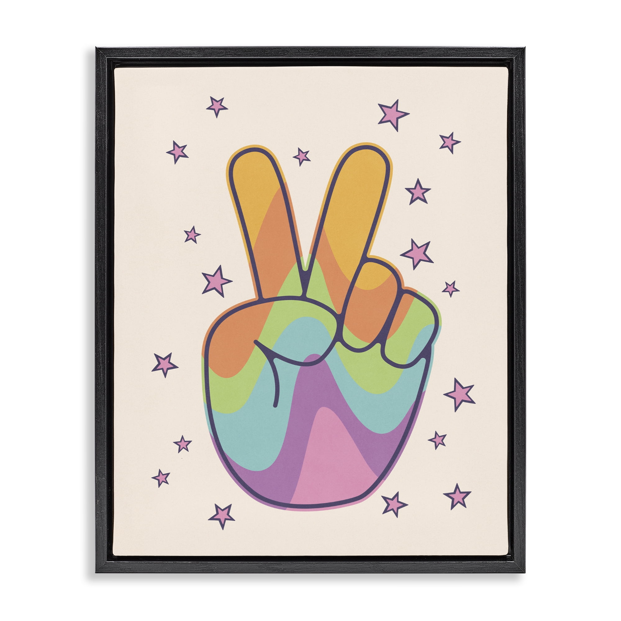 Stupell Industries Peace Sign Retro Rainbow Black Framed Floater Canvas Wall Art, design by LSR Design Studio