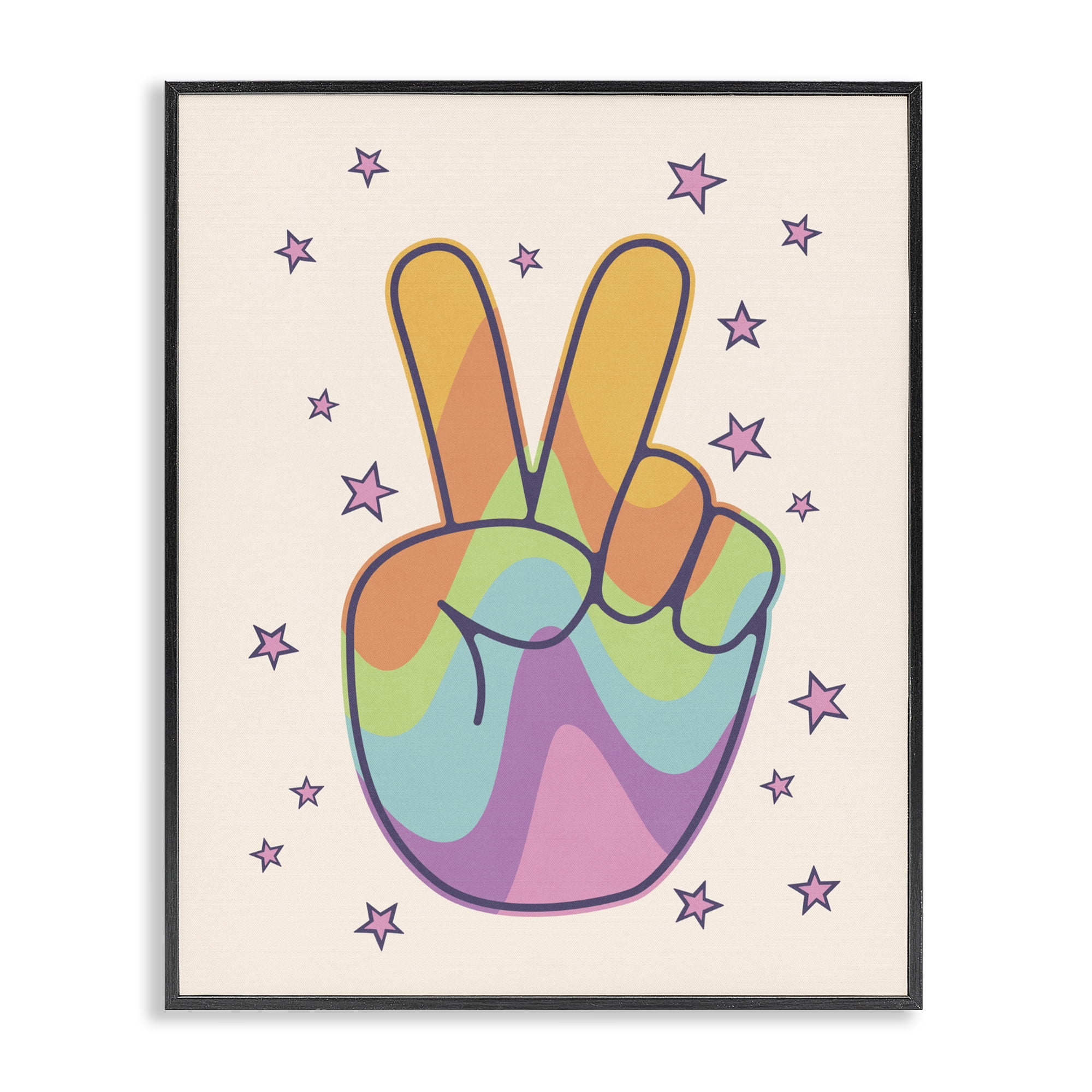 Stupell Industries Peace Sign Retro Rainbow Black Framed Giclee Art, design by LSR Design Studio
