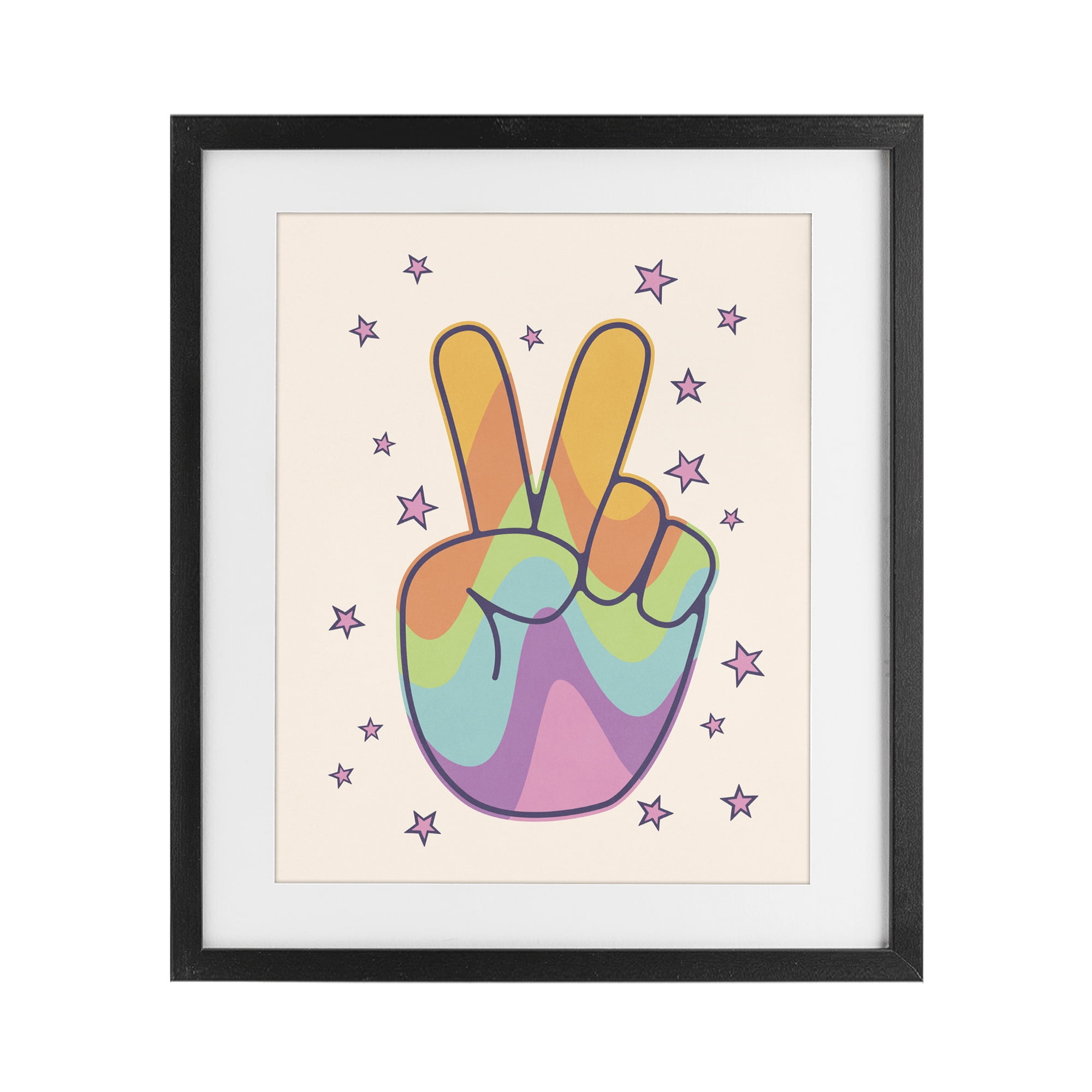 Stupell Industries Peace Sign Retro Rainbow Black Framed Print Under Glass, design by LSR Design Studio