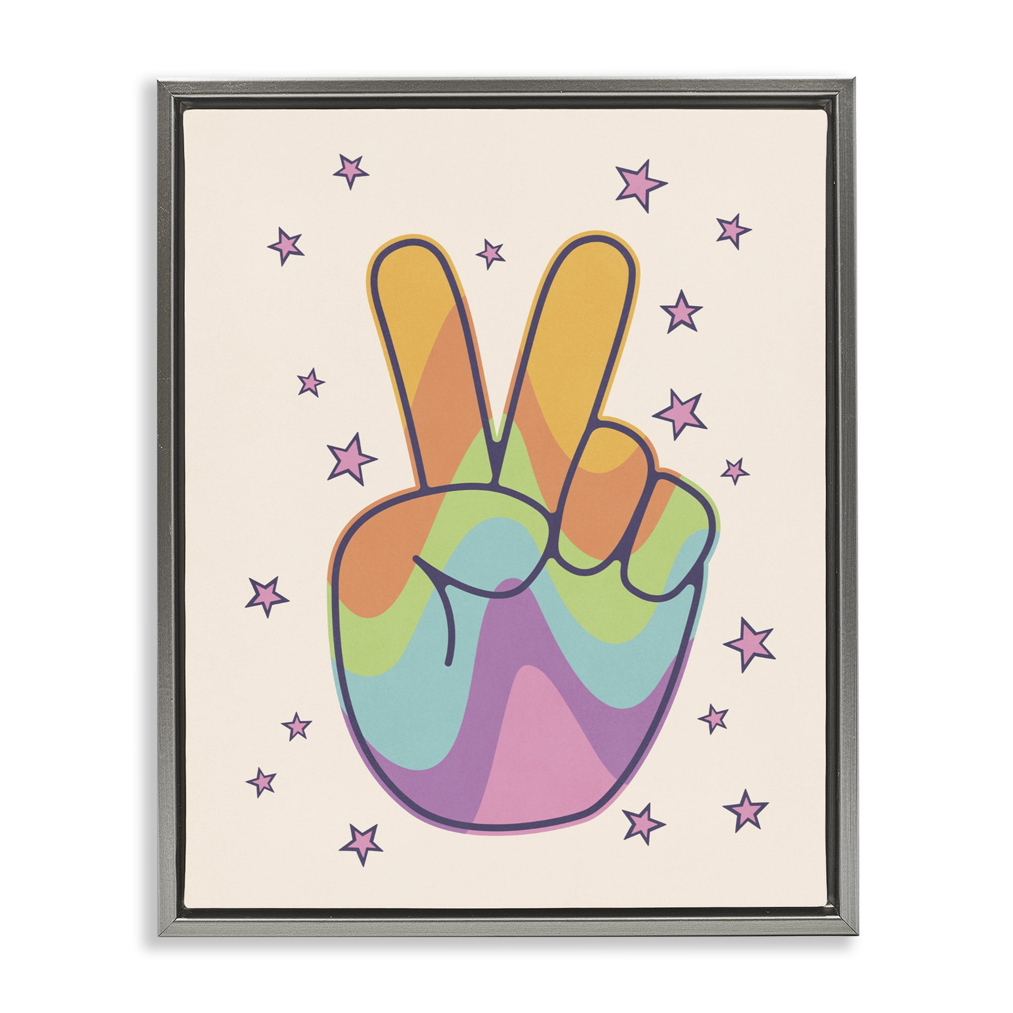 Stupell Industries Peace Sign Retro Rainbow Gray Framed Floater Canvas Wall Art, design by LSR Design Studio