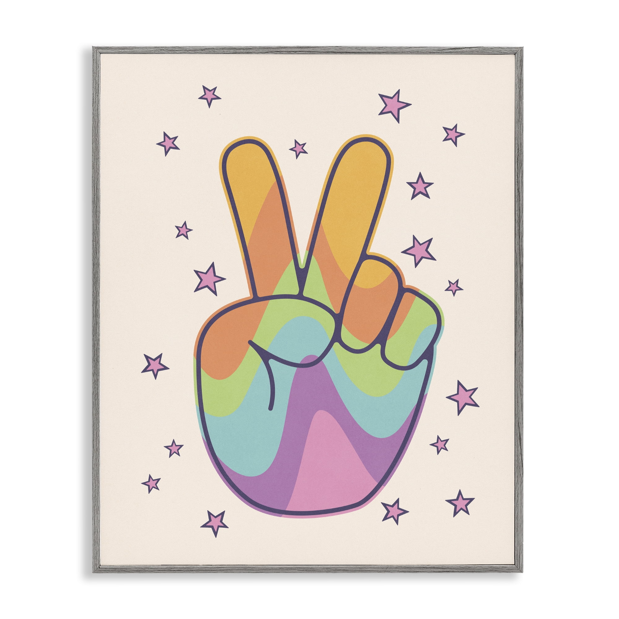 Stupell Industries Peace Sign Retro Rainbow Gray Framed Giclee Art, design by LSR Design Studio