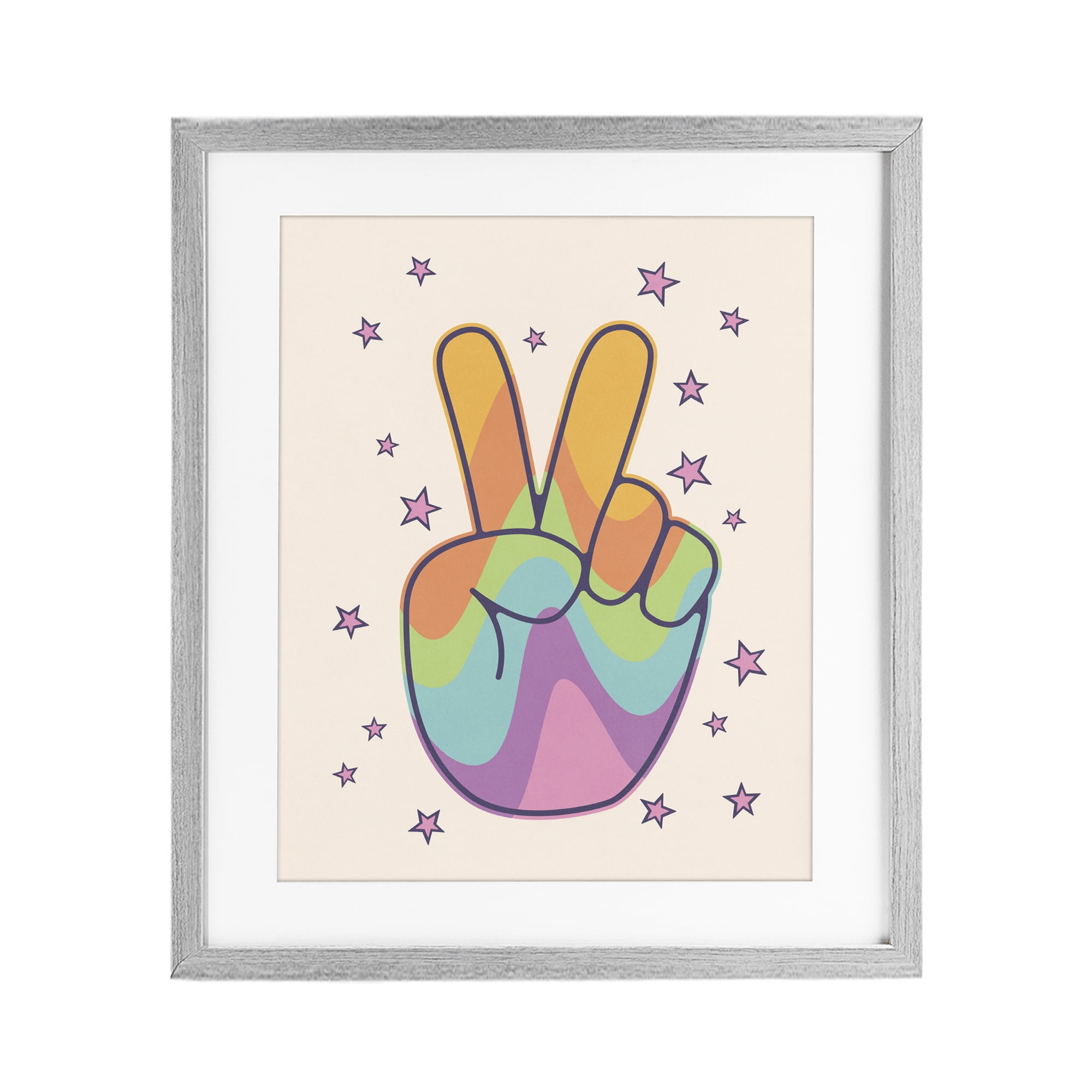 Stupell Industries Peace Sign Retro Rainbow Gray Framed Print Under Glass, design by LSR Design Studio