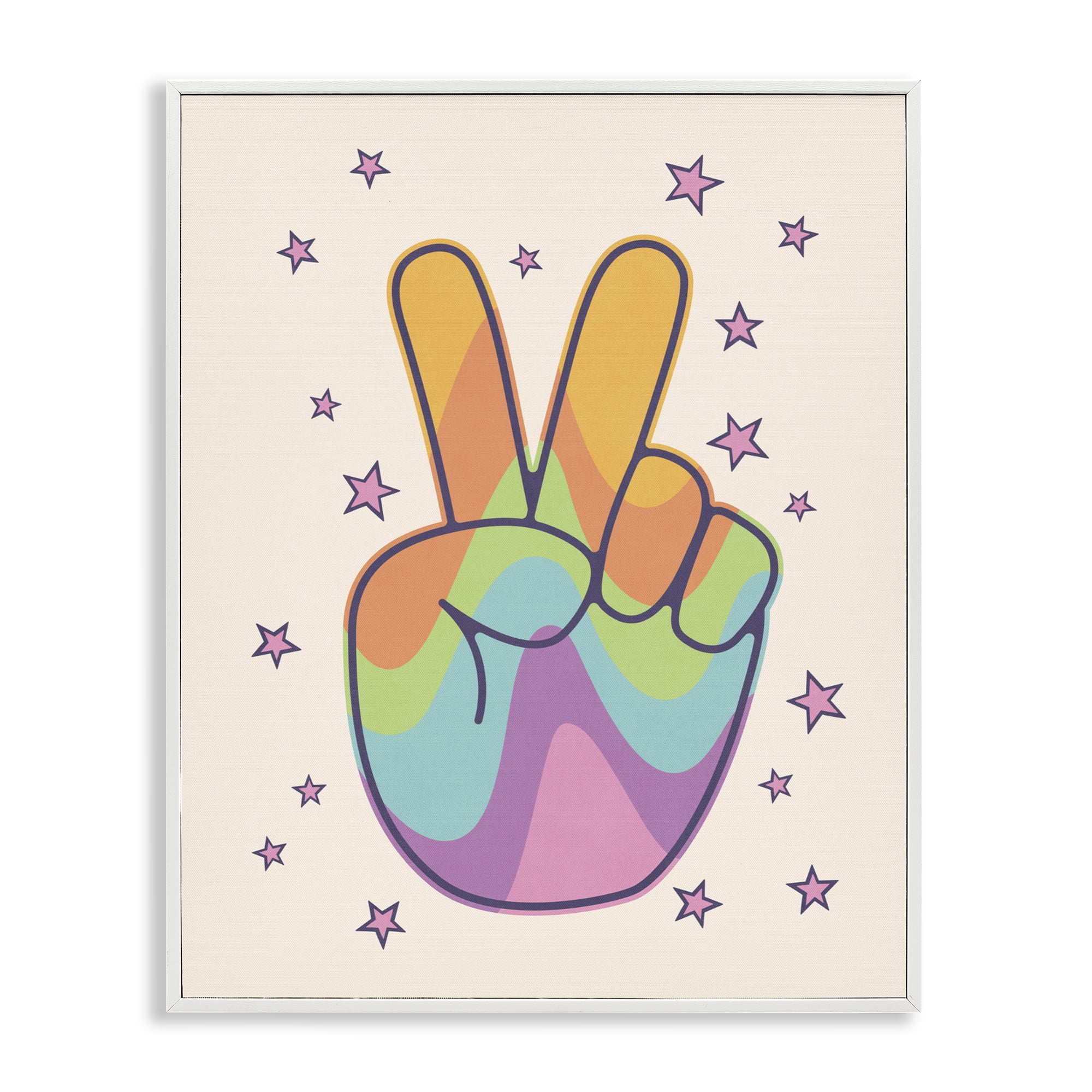 Stupell Industries Peace Sign Retro Rainbow White Framed Giclee Art, design by LSR Design Studio