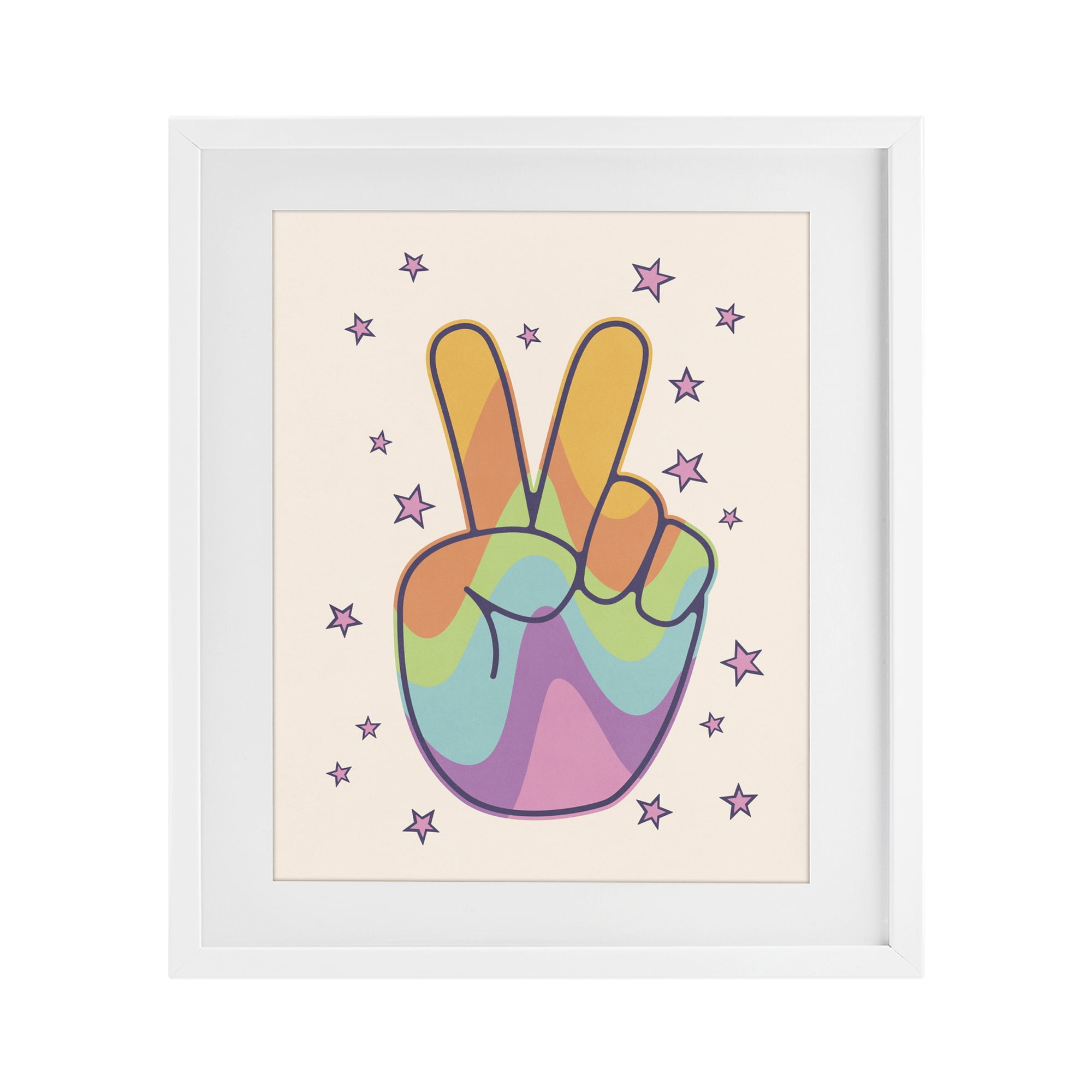 Stupell Industries Peace Sign Retro Rainbow White Framed Print Under Glass, design by LSR Design Studio