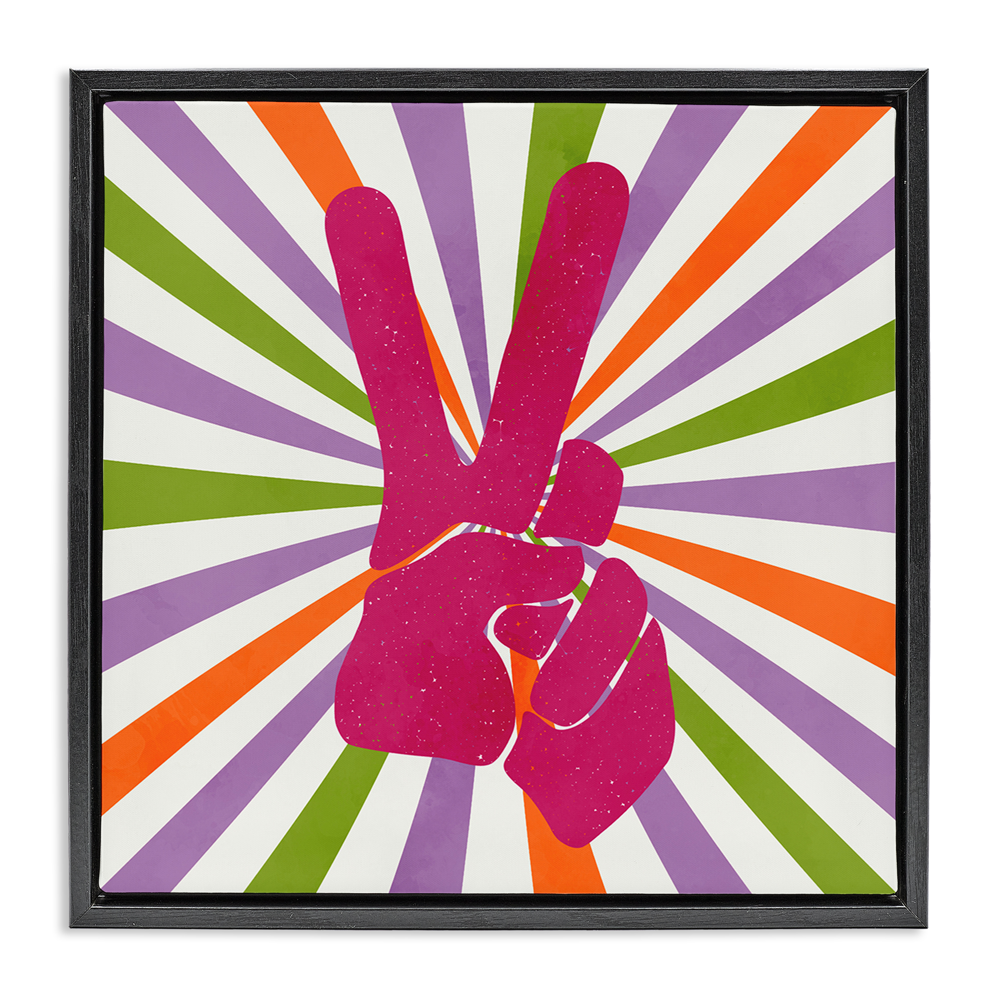 Stupell Industries Peace Sign on Stripes Abstract Painting Black Floater Framed Canvas Art Print Wall Art, 18 x 18
