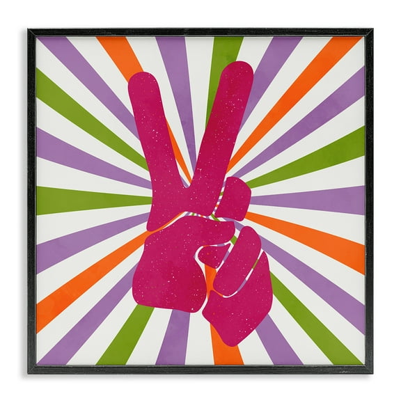 Stupell Industries Peace Sign on Stripes Abstract Painting Black Framed Art Print Wall Art, 12 x 12