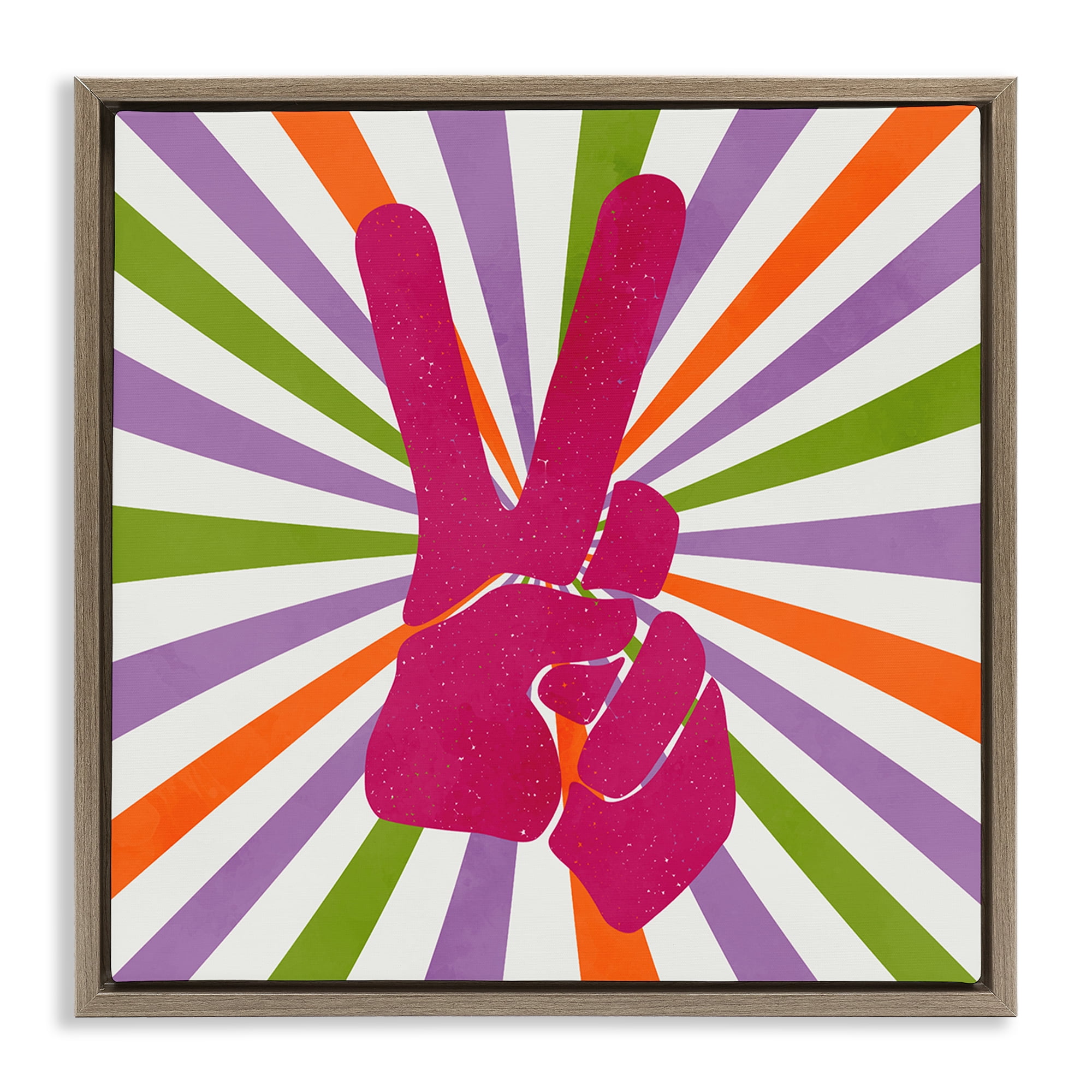 Stupell Industries Peace Sign on Stripes Abstract Painting Brown Floater Framed Canvas Art Print Wall Art, 18 x 18
