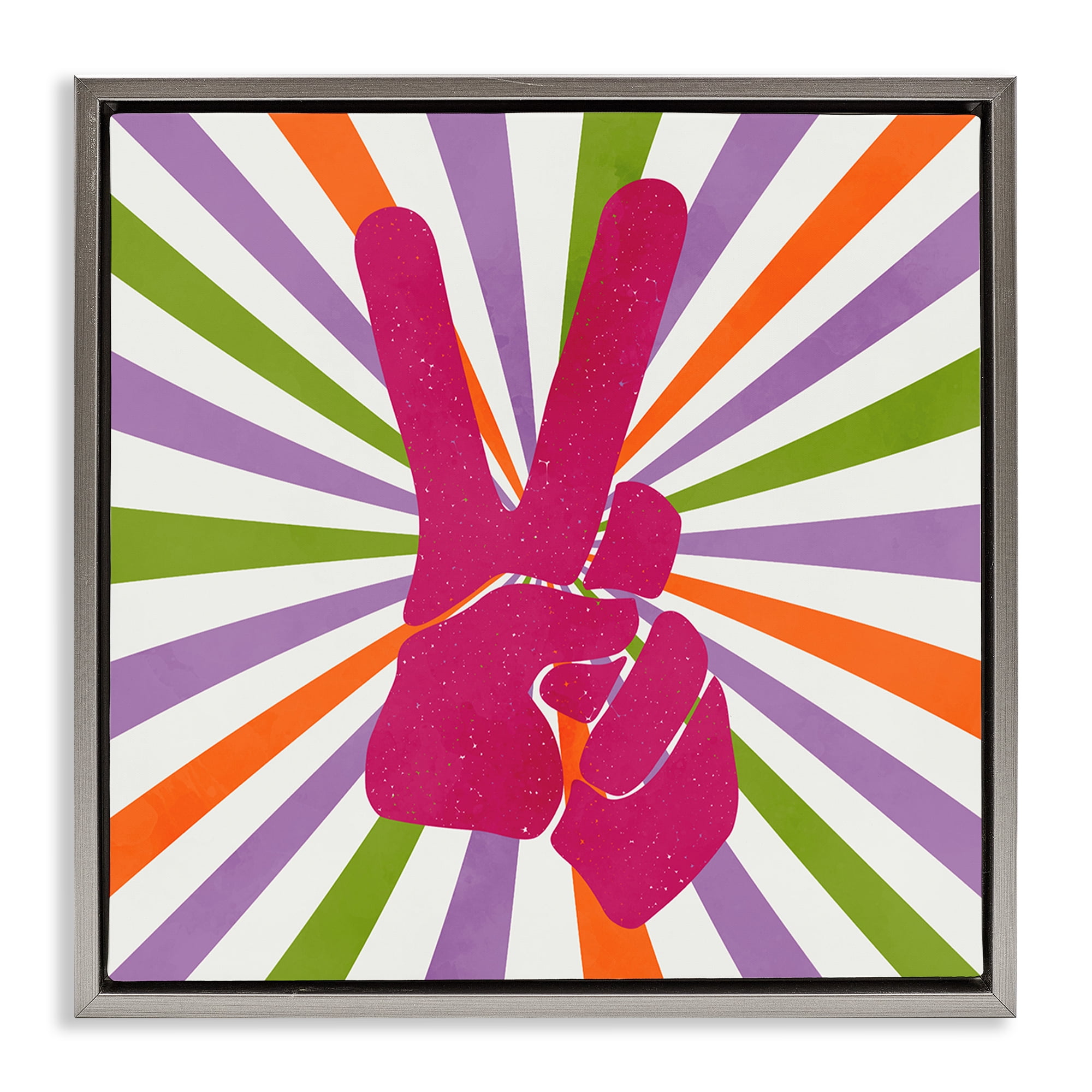 Stupell Industries Peace Sign on Stripes Abstract Painting Gray Floater Framed Canvas Art Print Wall Art, 18 x 18