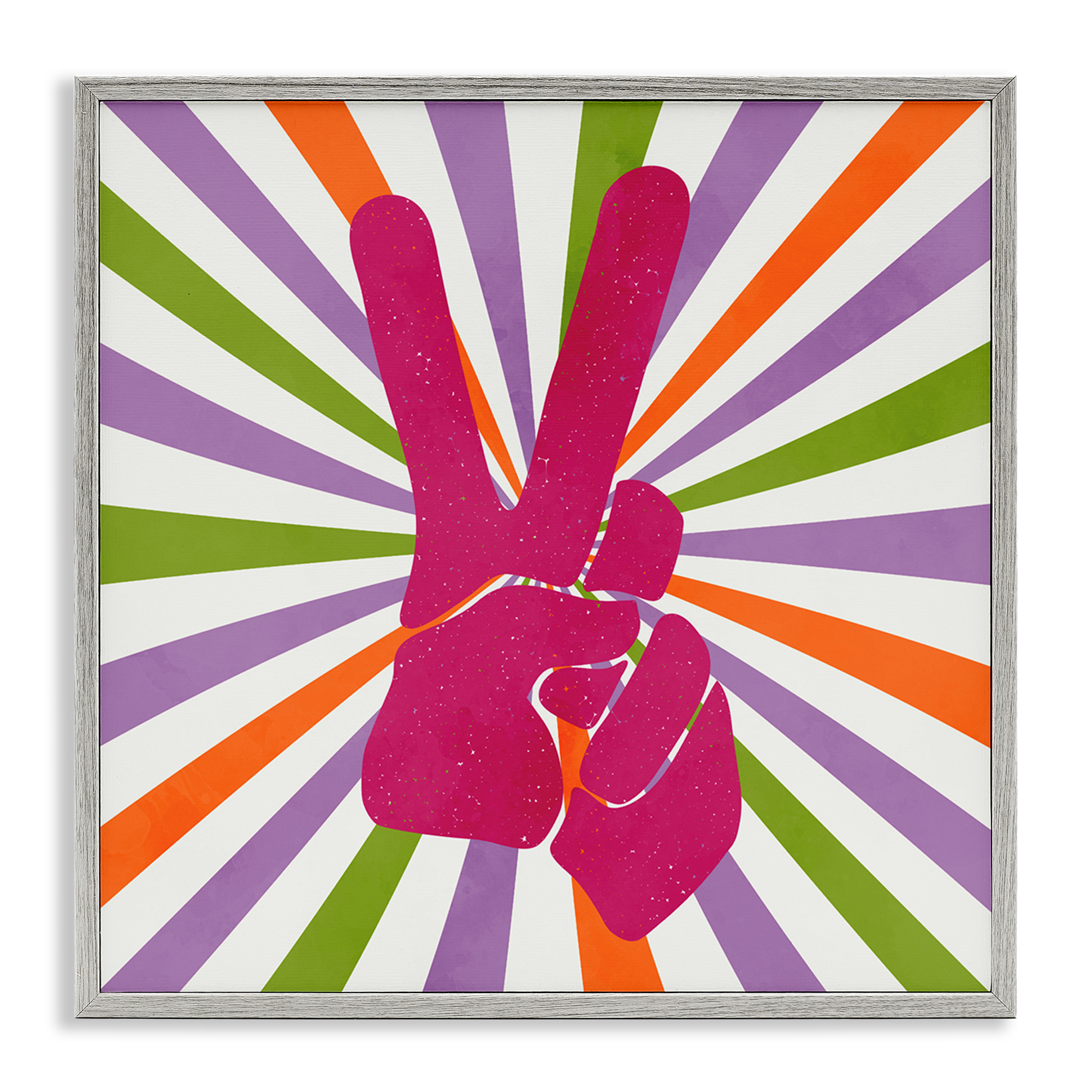 Stupell Industries Peace Sign on Stripes Abstract Painting Gray Framed Art Print Wall Art, 24 x 24