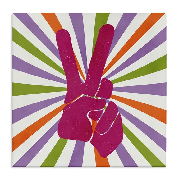 Stupell Industries Peace Sign on Stripes Abstract Painting Wrapped Canvas Art Print Wall Art, 24 x 24