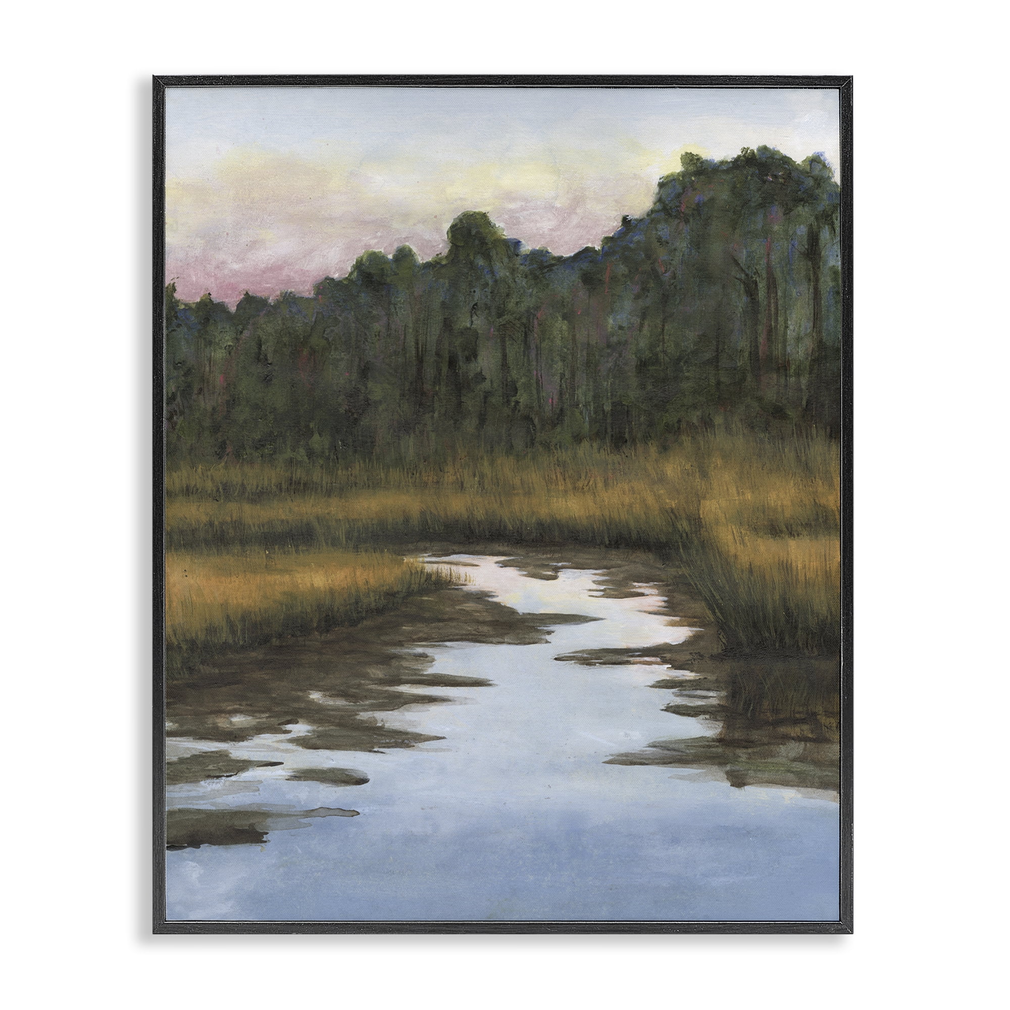 Stupell Industries Peace Stream in Nature Landscape & Nature Painting Black Framed Art Print Wall Art, 16 x 20