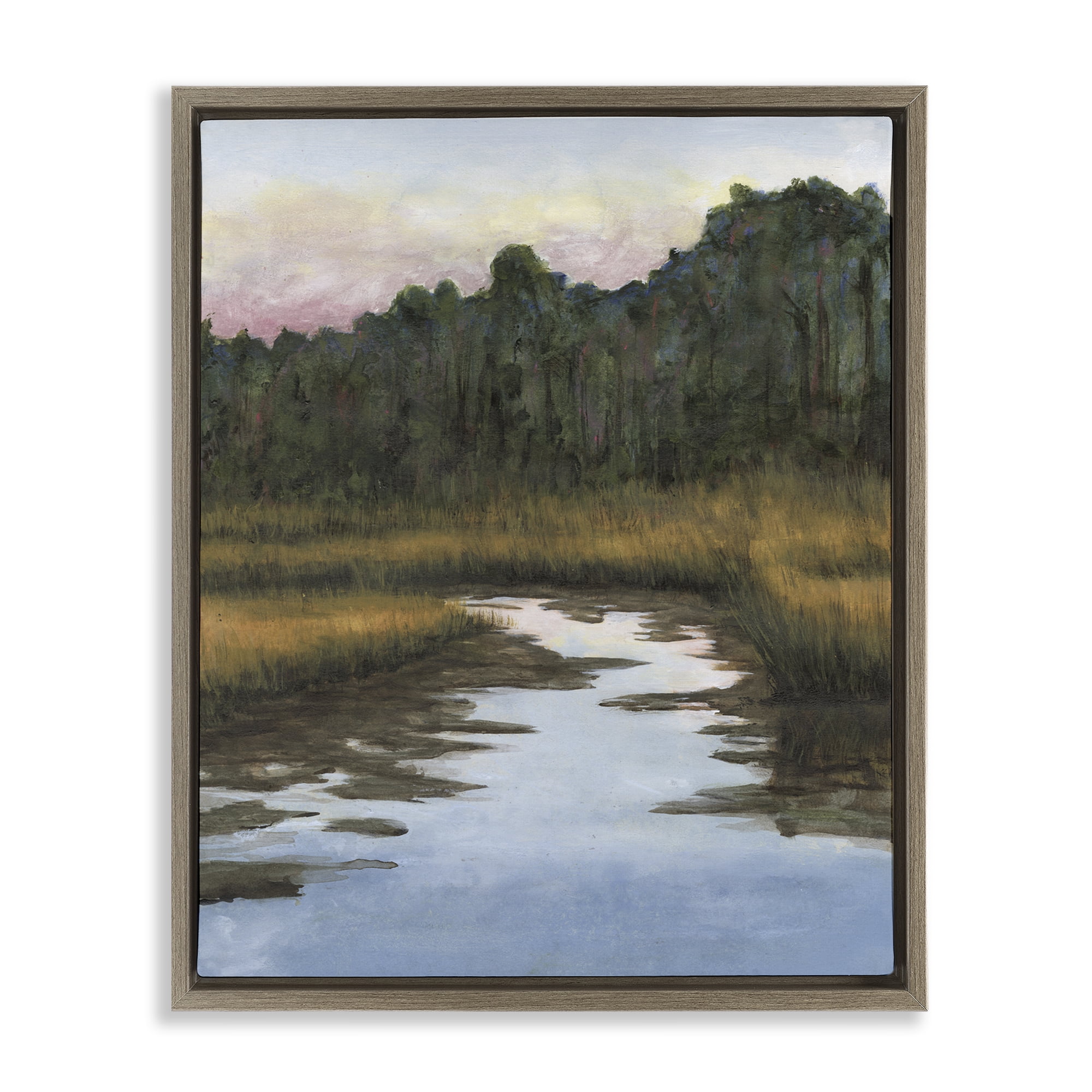 Stupell Industries Peace Stream in Nature Landscape & Nature Painting Brown Floater Framed Canvas Art Print Wall Art, 17 x 21