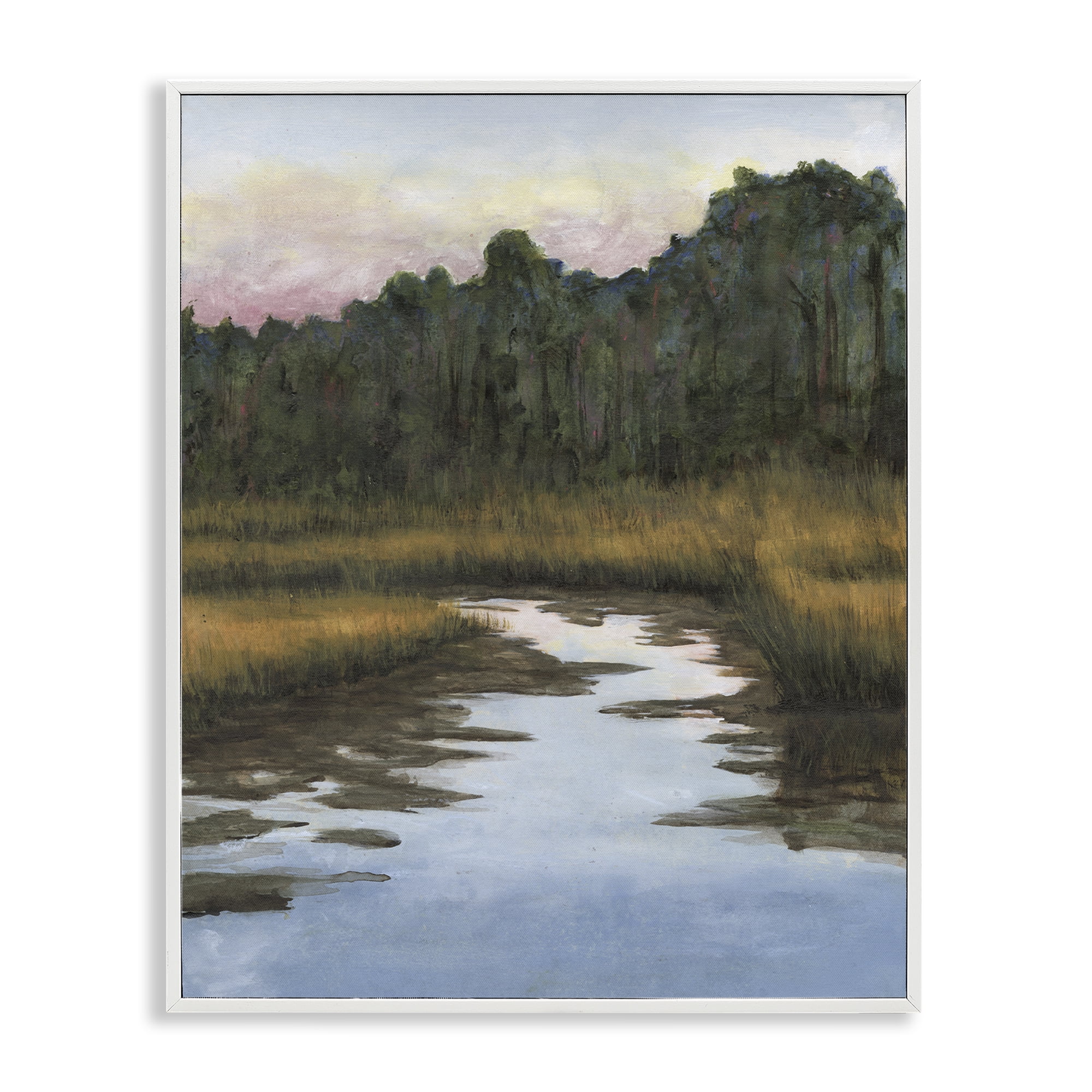 Stupell Industries Peace Stream in Nature Landscape & Nature Painting White Framed Art Print Wall Art, 11 x 14