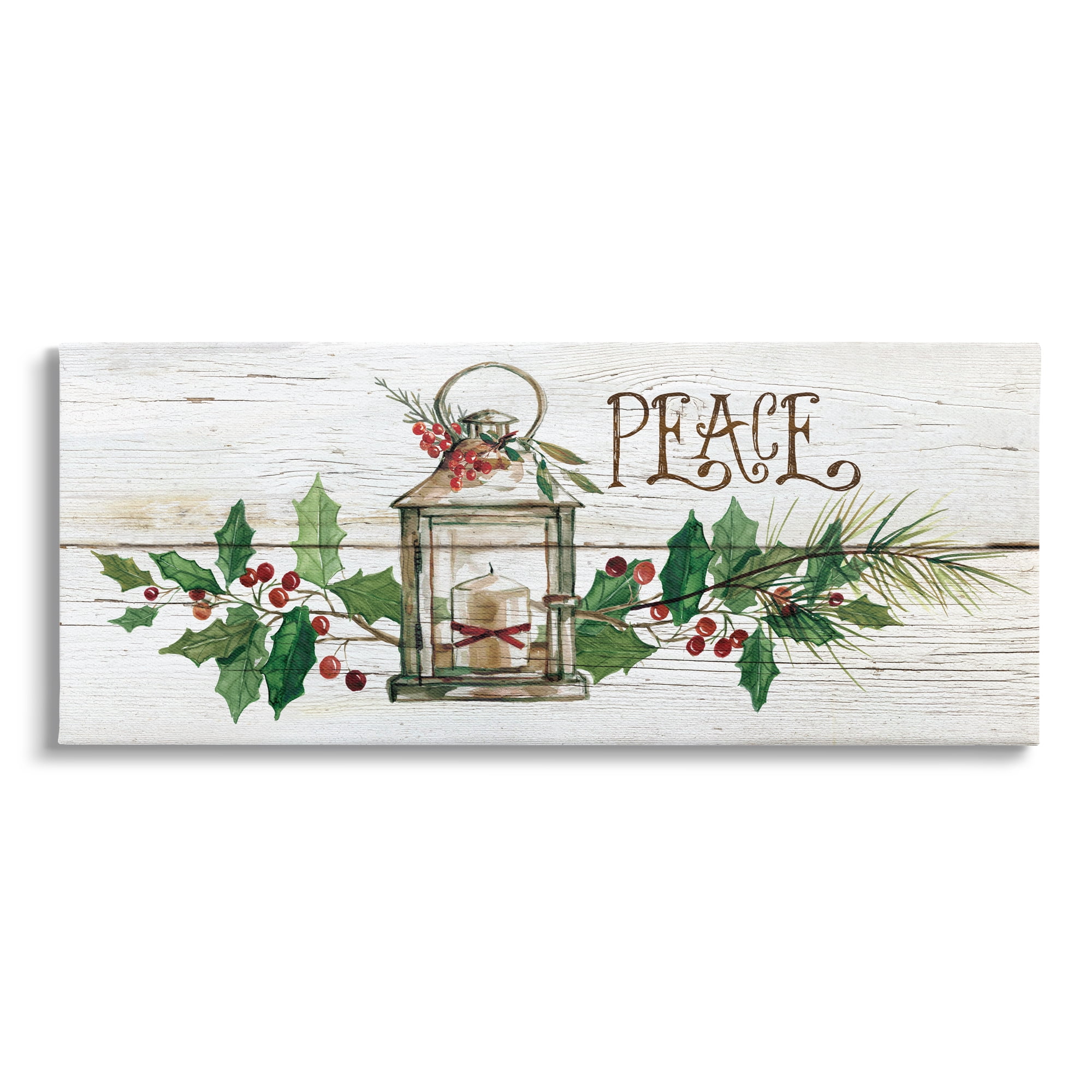 Stupell Industries Peace Winter Berries Holiday Painting Gallery Wrapped Canvas Print Wall Art, 24 x 10