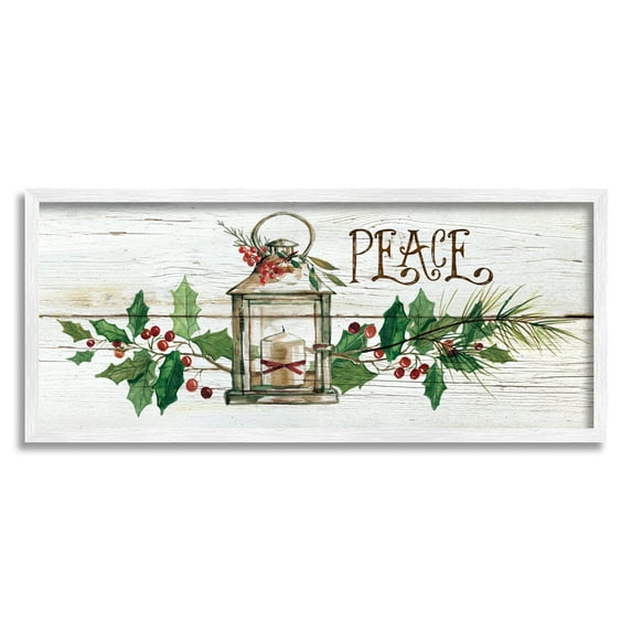 Stupell Industries Peace Winter Berries Holiday Painting White Framed Art Print Wall Art, 24 x 10