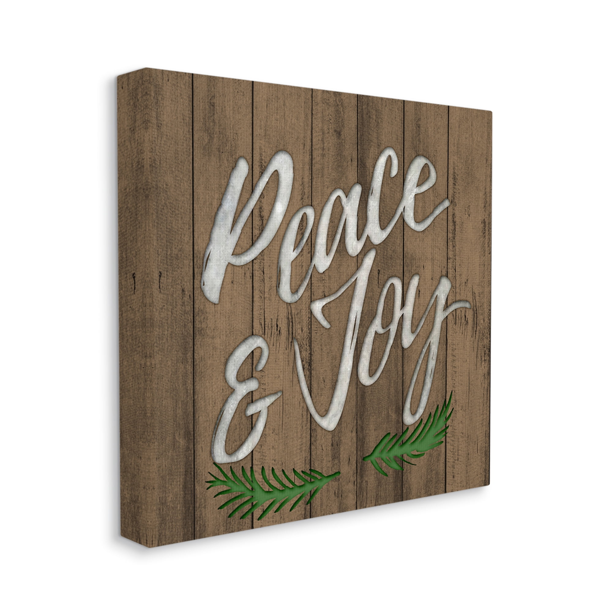 Stupell Industries Peace and Joy Winter Rustic Phrase Wooden Pattern Holiday Painting Gallery Wrapped Canvas Art Print Wall Art, 36 x 36