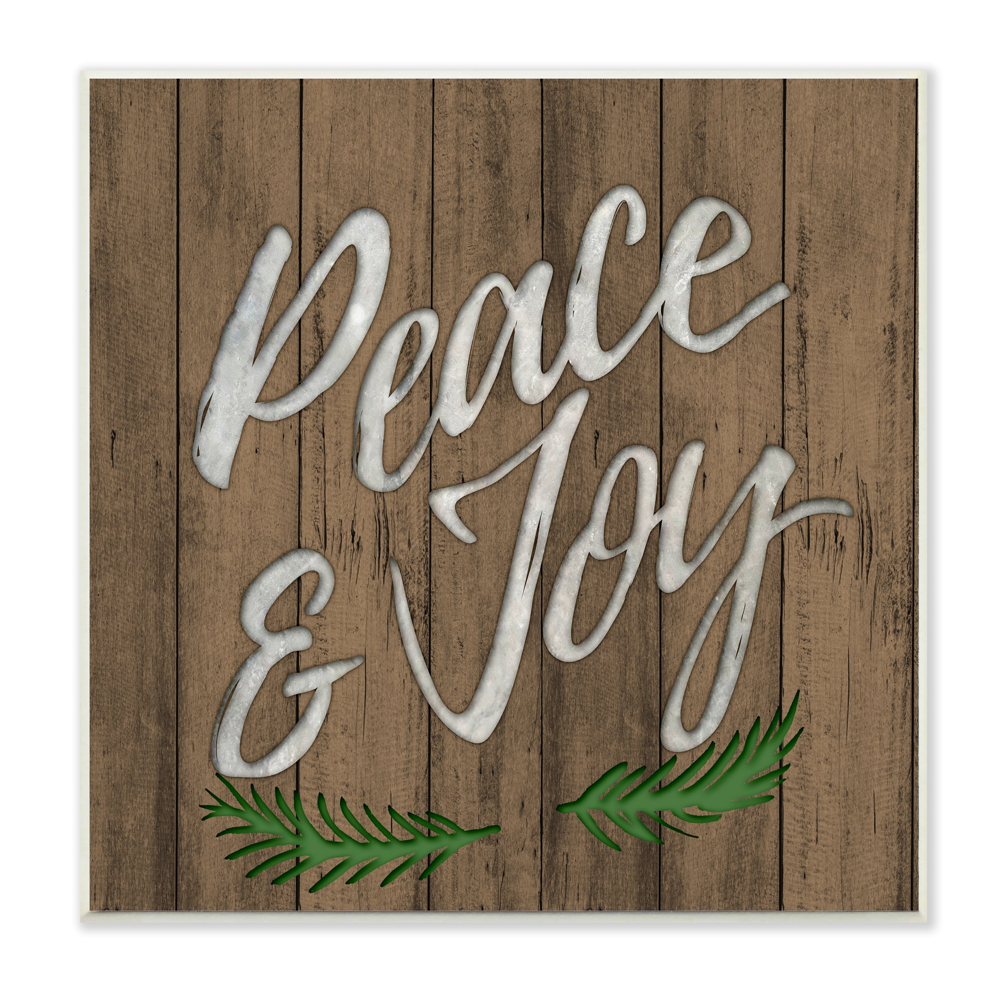 Stupell Industries Peace and Joy Winter Rustic Phrase Wooden Pattern Holiday Painting Wall Plaque Art Print Wall Art, 12 x 12