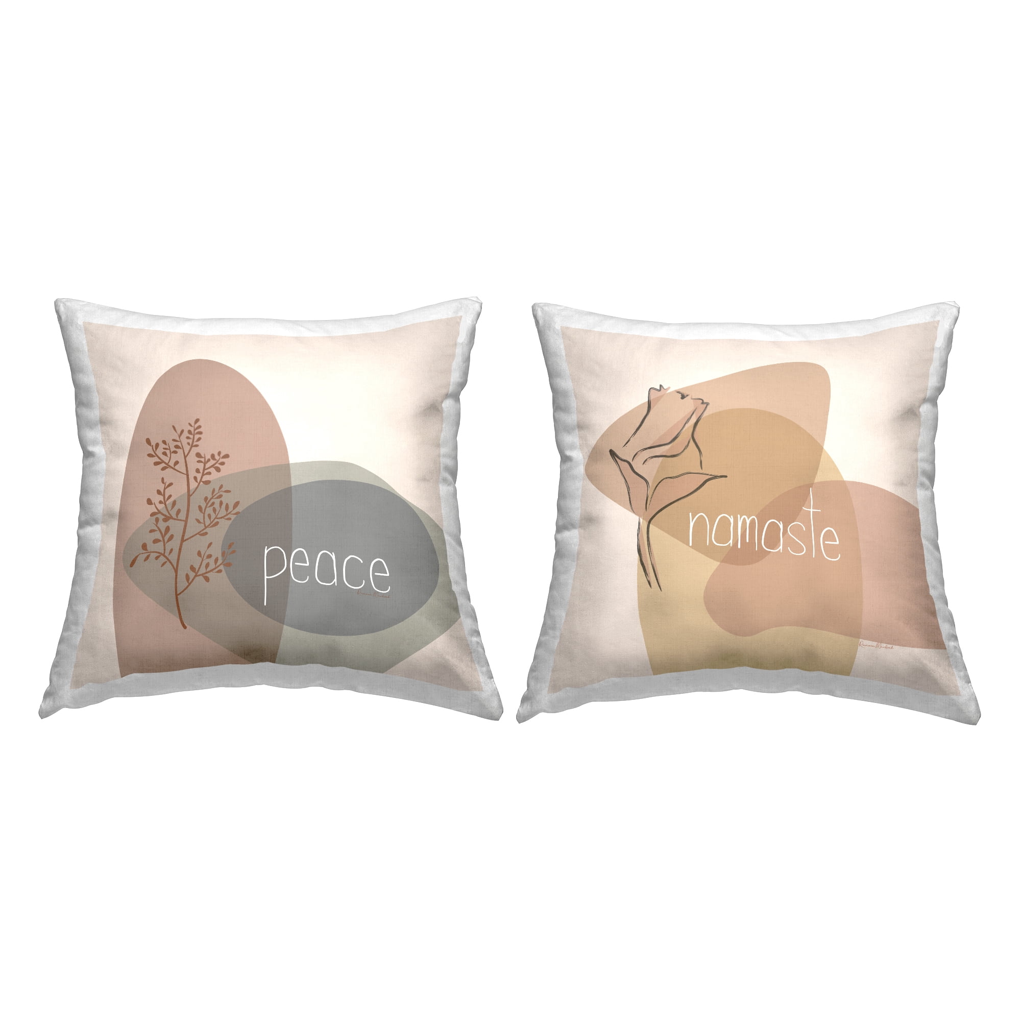 Stupell Industries Peace and Namaste Sentiment Abstract Mod Florals Glam Brown, 18 x 7 x 18, Decorative Pillows, (Set of 2)
