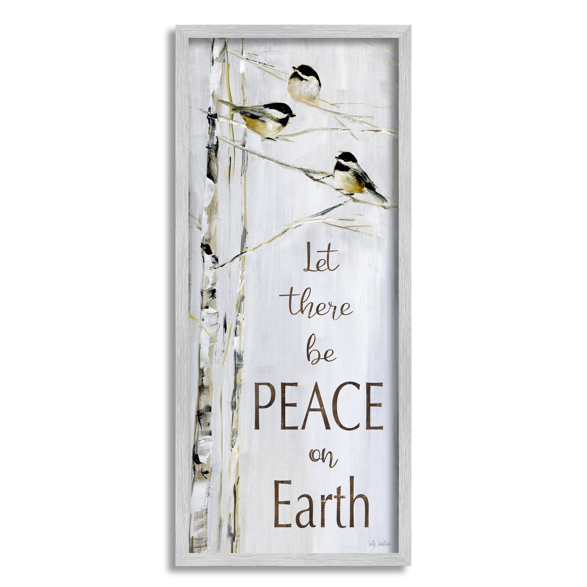 Stupell Industries Peace on Earth Phrase Winter Birds Snowy Tree, 10 x 24, Design by Sally Swatland