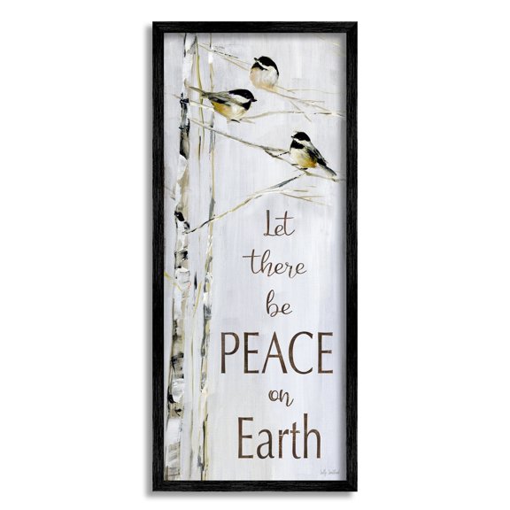 Stupell Industries Peace on Earth Phrase Winter Birds Snowy Tree, 13 x 30, Design by Sally Swatland