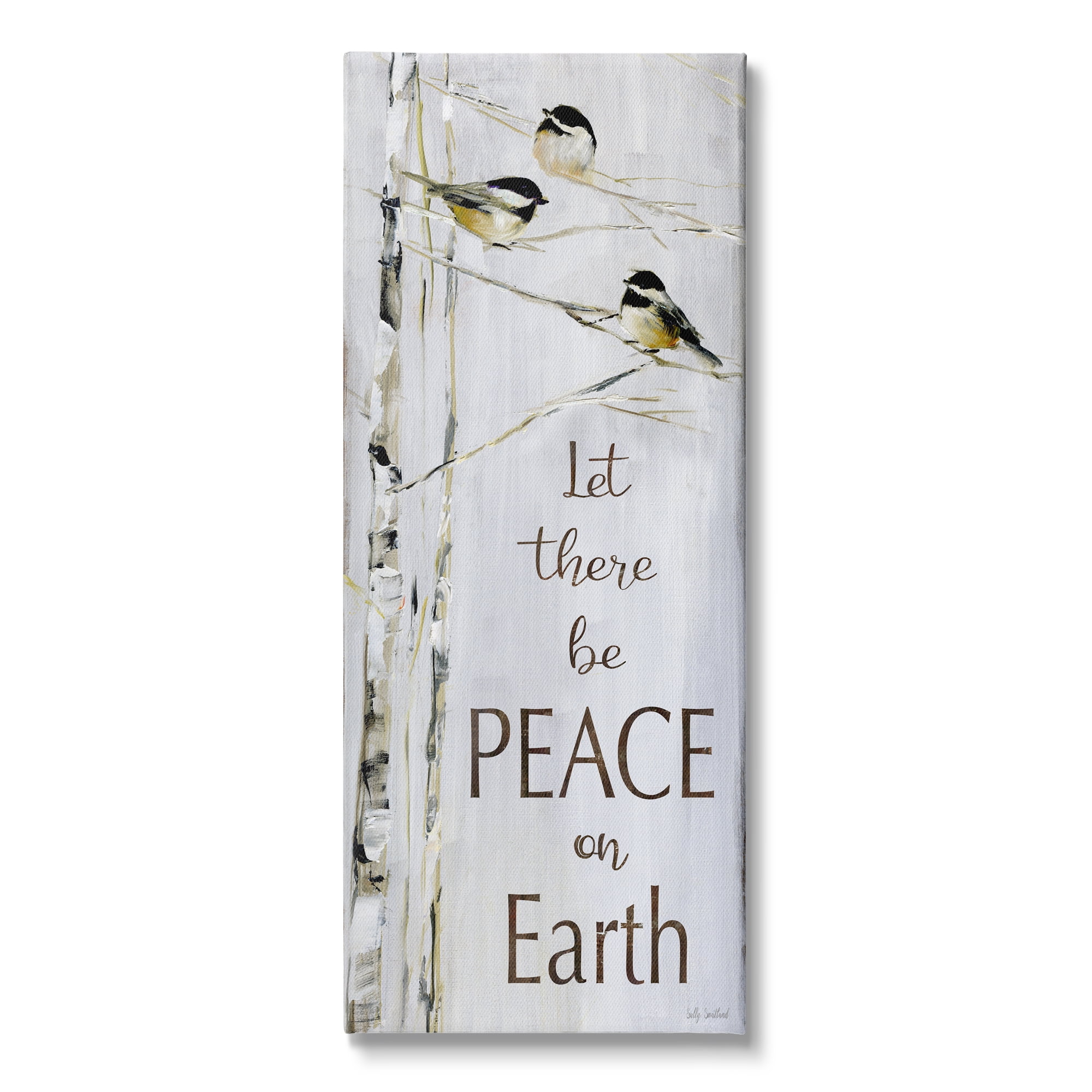 Stupell Industries Peace on Earth Phrase Winter Birds Snowy Tree, 17 x 40, Design by Sally Swatland