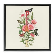 Stupell Industries Peace with Butterflies Botanical & Floral Painting Black Floater Framed Canvas Art Print Wall Art, 18 x 18