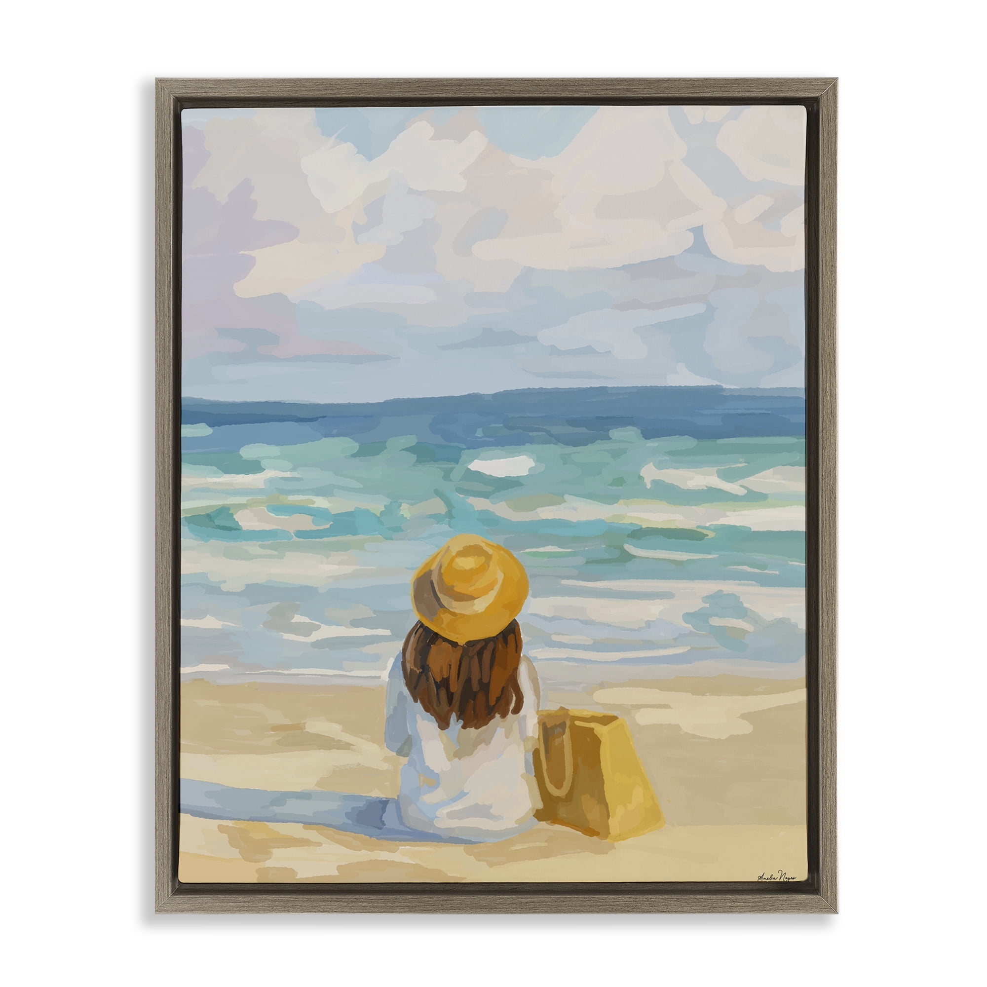 Stupell Industries Peaceful At The Beach Brown Framed Floater Canvas Wall Art, design by Amelia Noyes