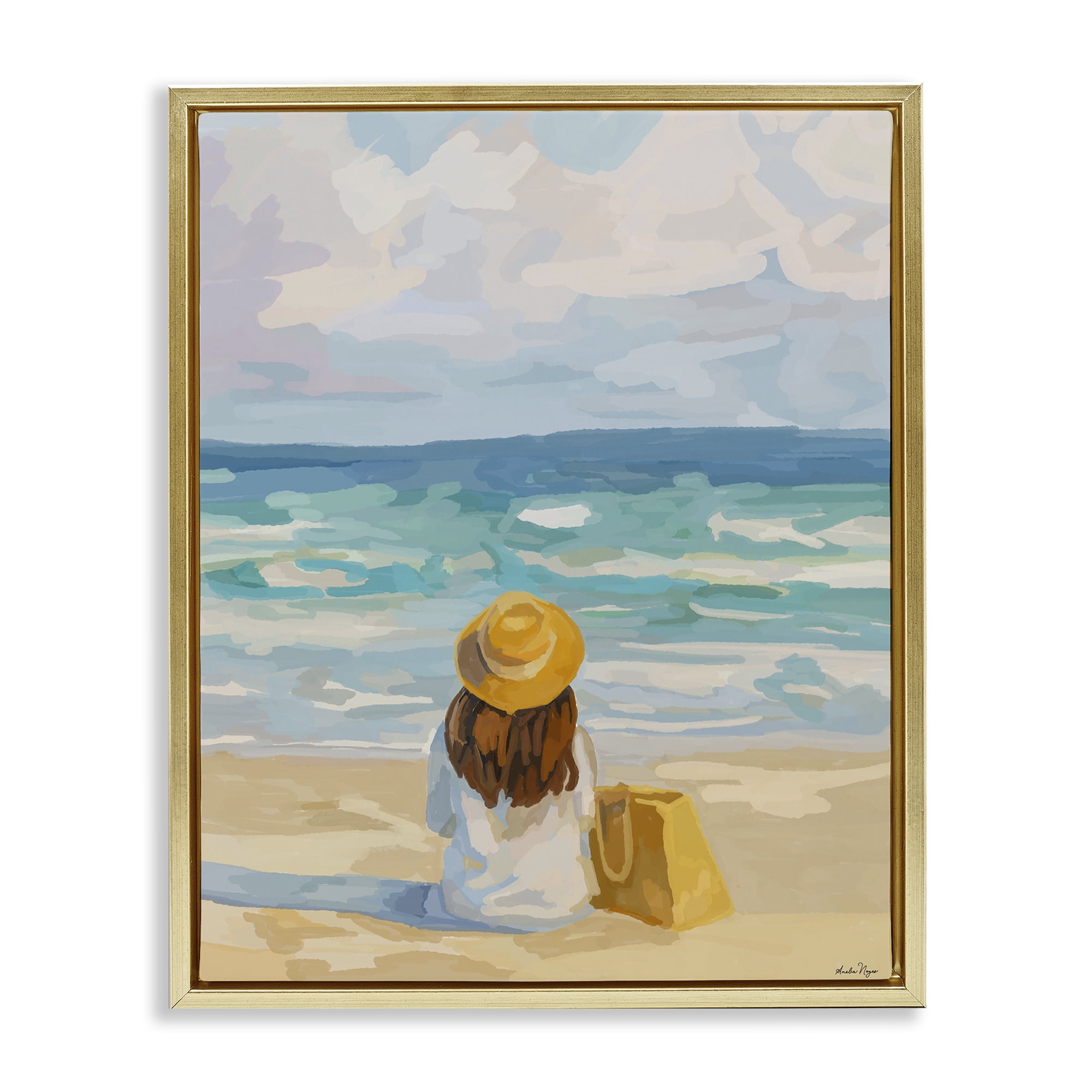 Stupell Industries Peaceful At The Beach Gold Framed Floater Canvas Wall Art, design by Amelia Noyes