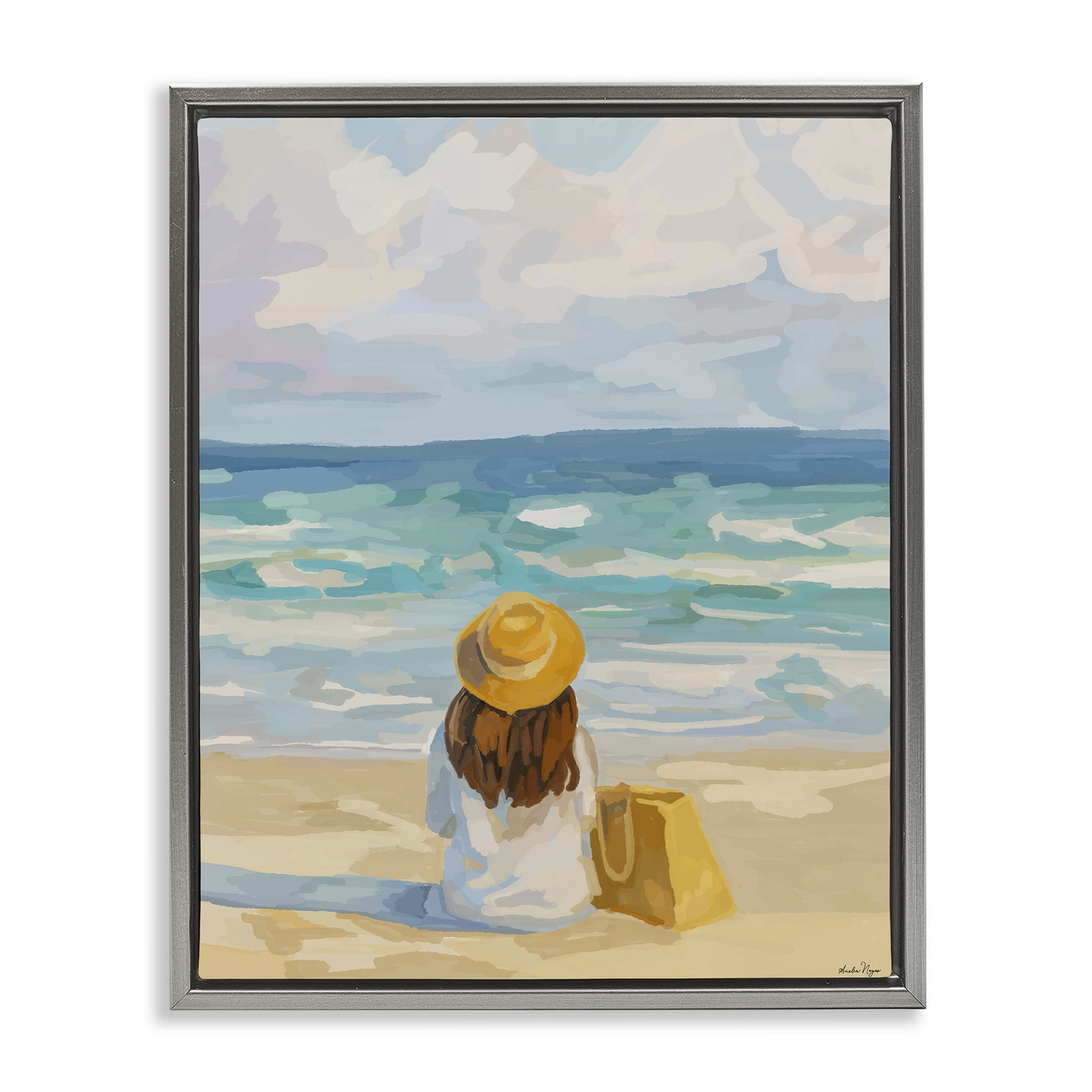 Stupell Industries Peaceful At The Beach Gray Framed Floater Canvas Wall Art, design by Amelia Noyes
