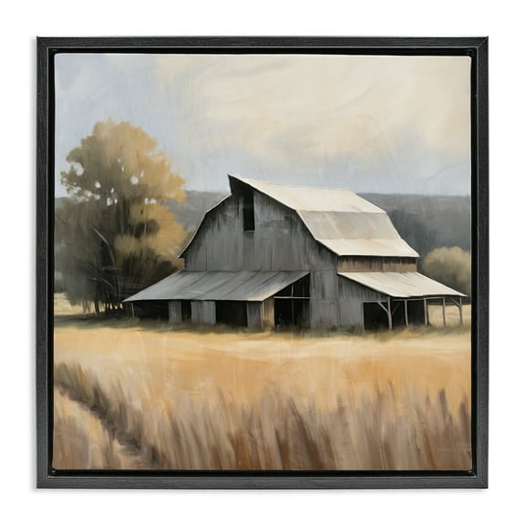Stupell Industries Peaceful Barn in Field Landscape Painting Black Floater Framed Canvas Art Print Wall Art, 18 x 18