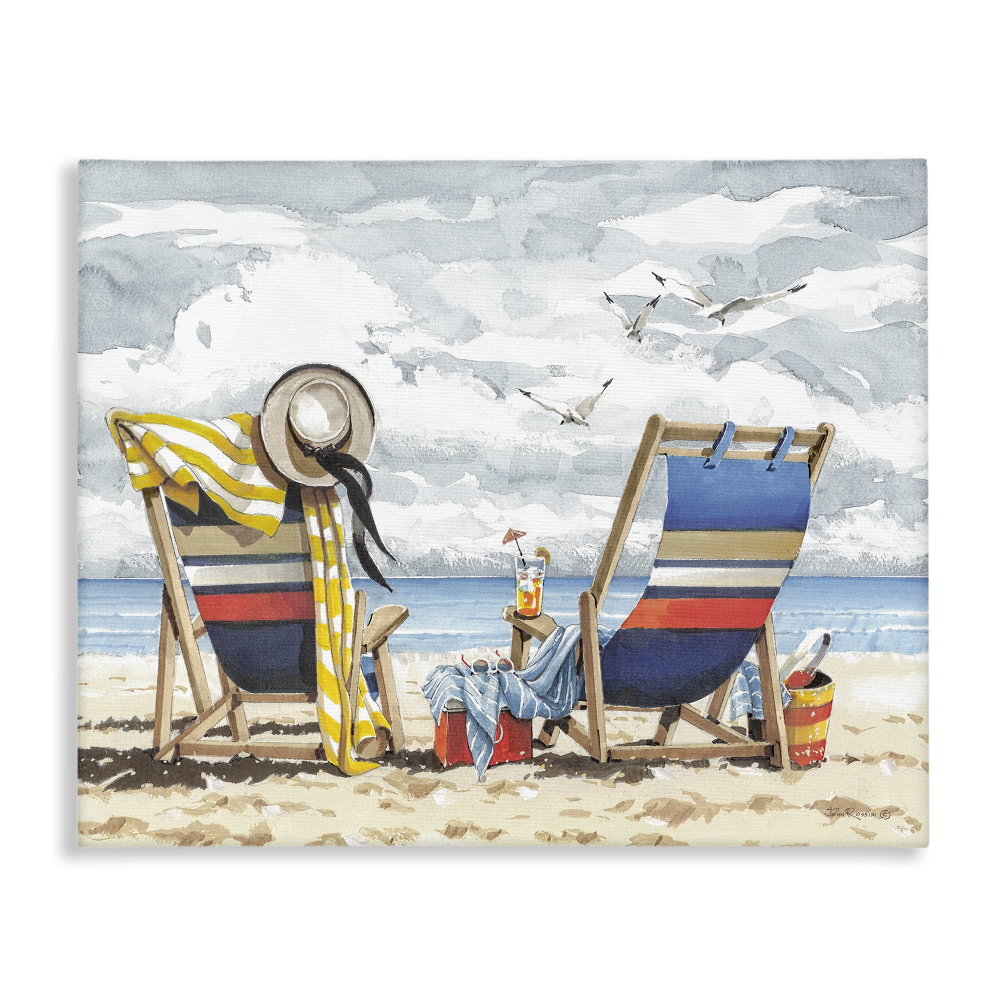 Stupell Industries Peaceful Beach Chairs Hangout Landscape & Nature Painting Wrapped Canvas Art Print Wall Art, 30 x 24