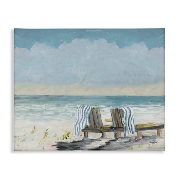 Stupell Industries Peaceful Beach Chairs Landscape Painting Gallery Wrapped Canvas Art Print Wall Art, 20 x 16