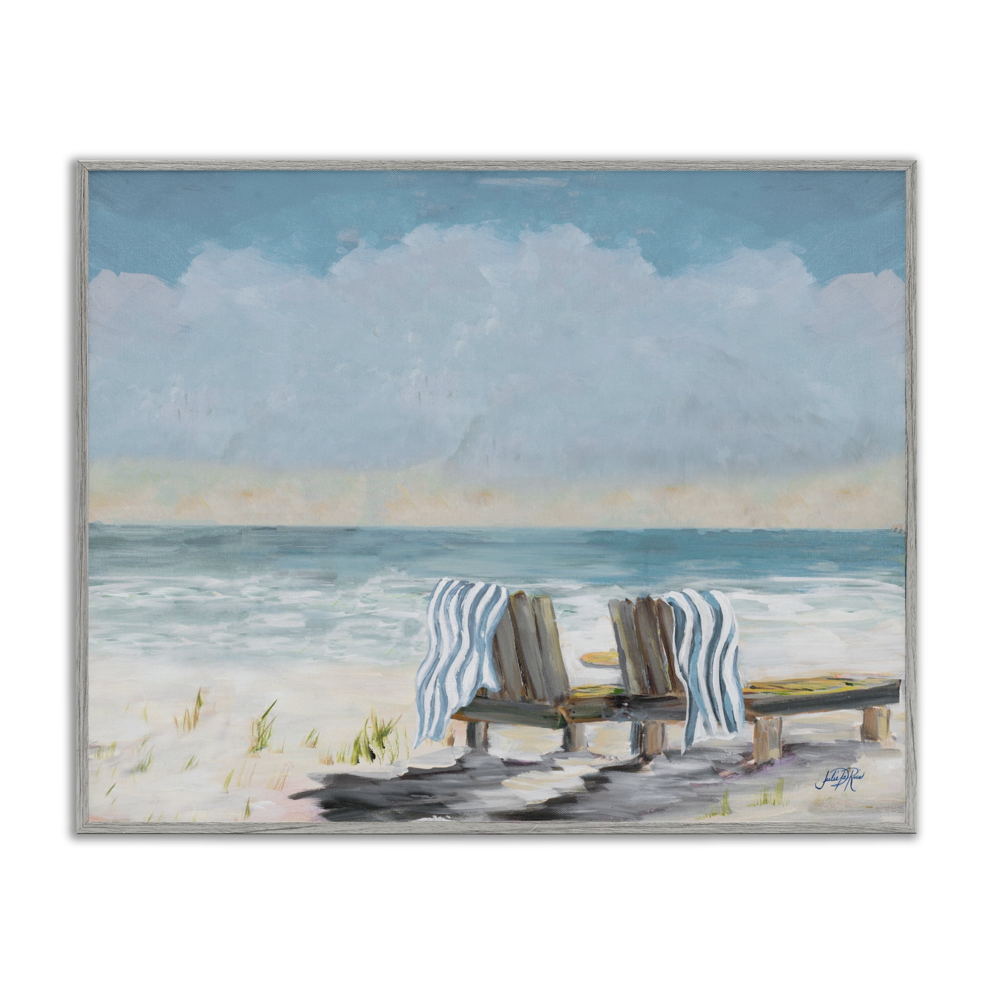 Stupell Industries Peaceful Beach Chairs Landscape Painting Gray Framed Art Print Wall Art, 14 x 11