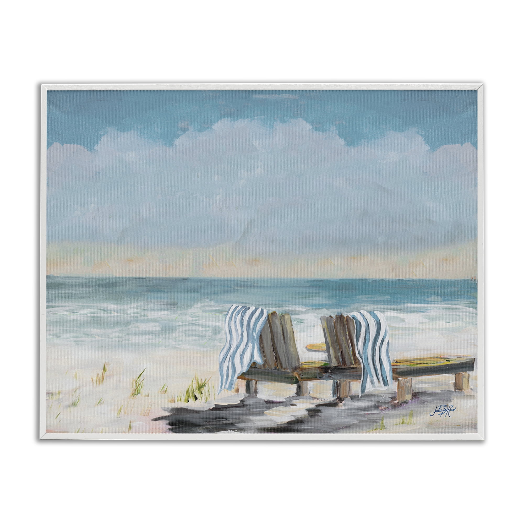 Stupell Industries Peaceful Beach Chairs Landscape Painting White Framed Art Print Wall Art, 14 x 11