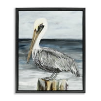 Stupell Industries Peaceful Beach Pelican Animals & Insects Painting Black Floater Framed Canvas Art Print Wall Art, 17 x 21