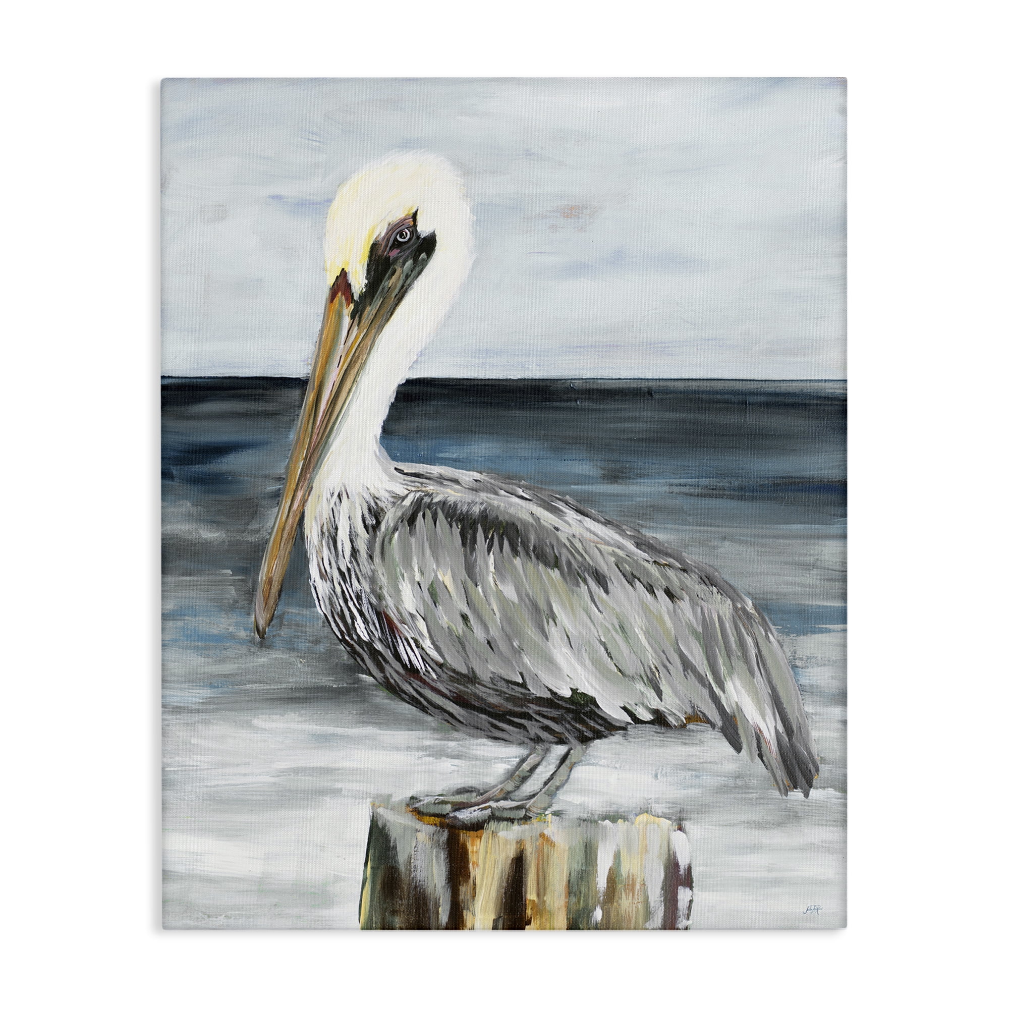 Stupell Industries Peaceful Beach Pelican Animals & Insects Painting Gallery Wrapped Canvas Art Print Wall Art, 16 x 20