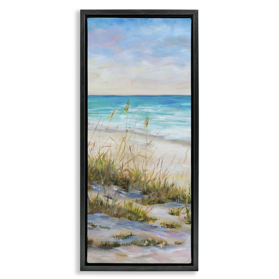 Stupell Industries Peaceful Beach Reeds Landscape Painting Black Floater Framed Canvas Art Print Wall Art, 11 x 25