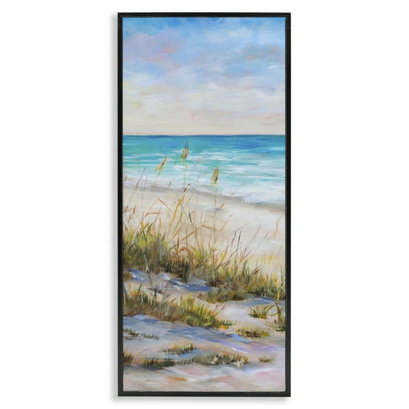 Stupell Industries Peaceful Beach Reeds Landscape Painting Black Framed Art Print Wall Art, 10 x 24