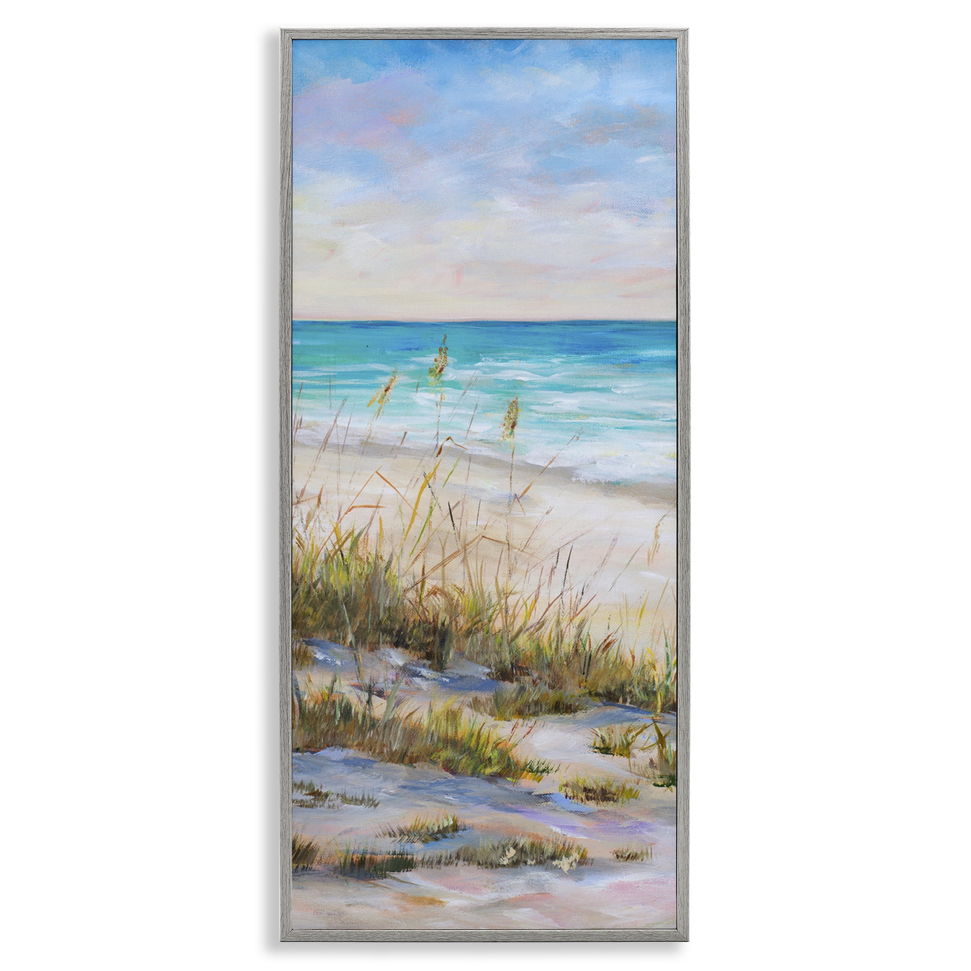 Stupell Industries Peaceful Beach Reeds Landscape Painting Gray Framed Art Print Wall Art, 10 x 24