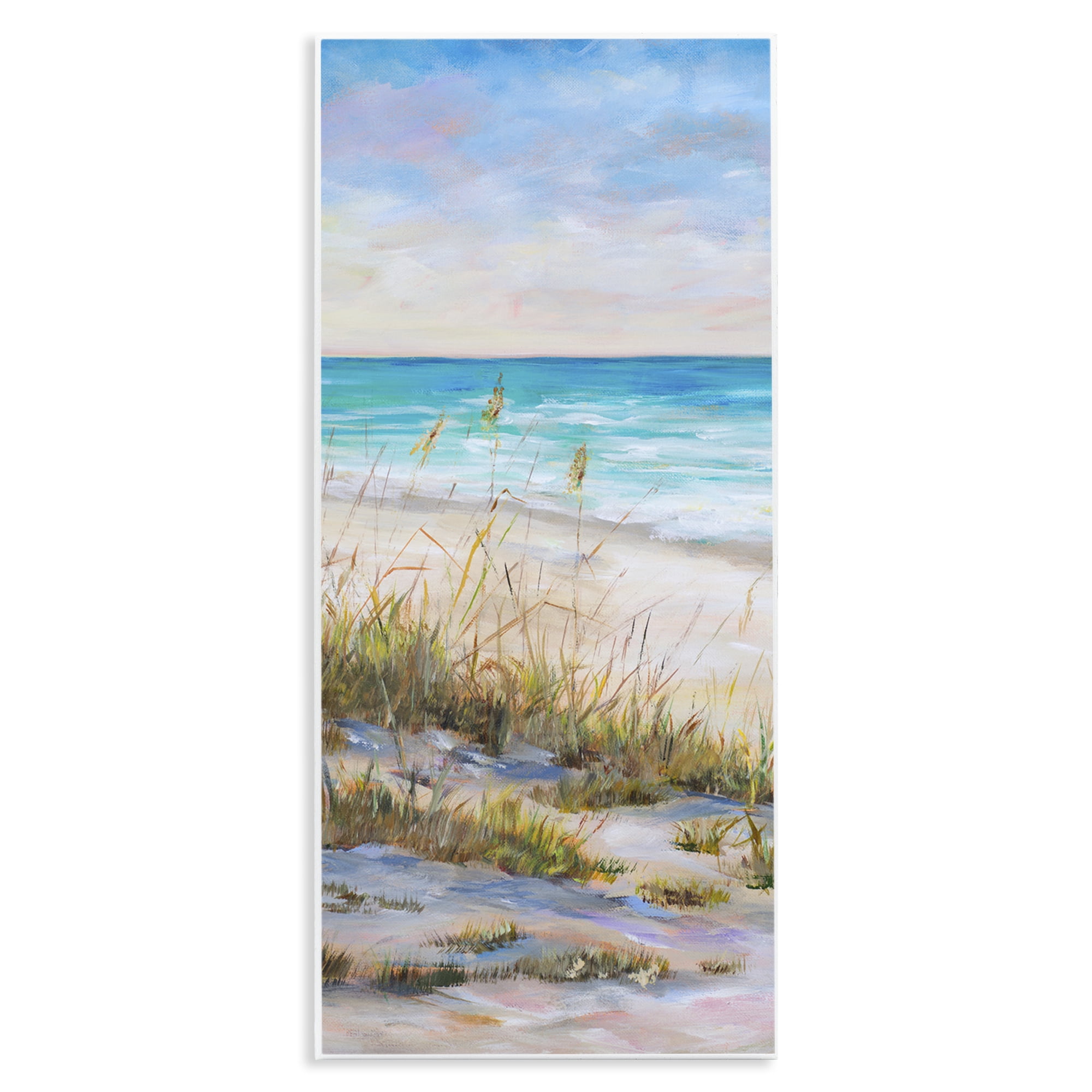 Stupell Industries Peaceful Beach Reeds Landscape Painting Unframed Art Print Wall Art, 7 x 17