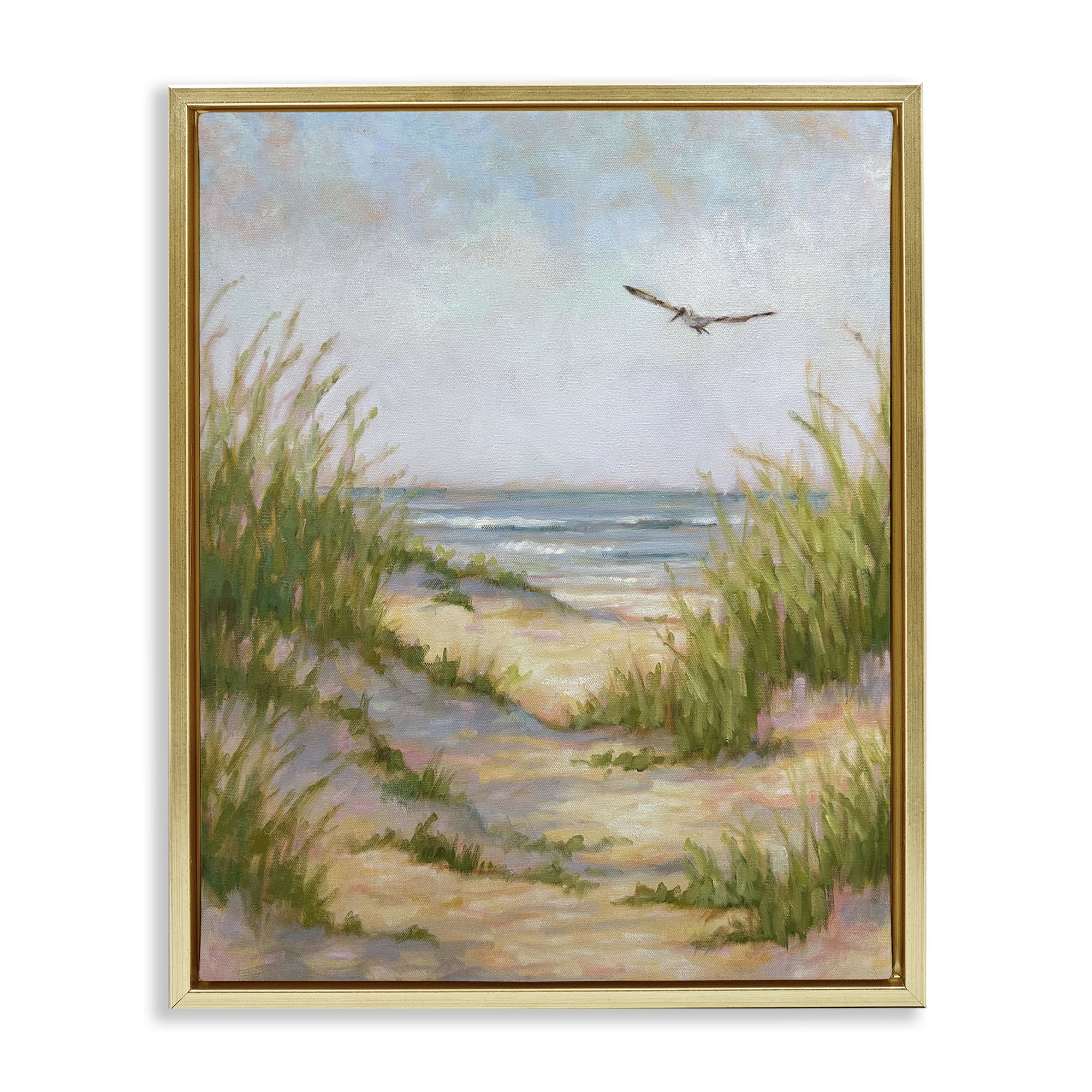 Stupell Industries Peaceful Beach Sand Dunes Gold Framed Floater Canvas Wall Art, design by Linda Sperruzzi