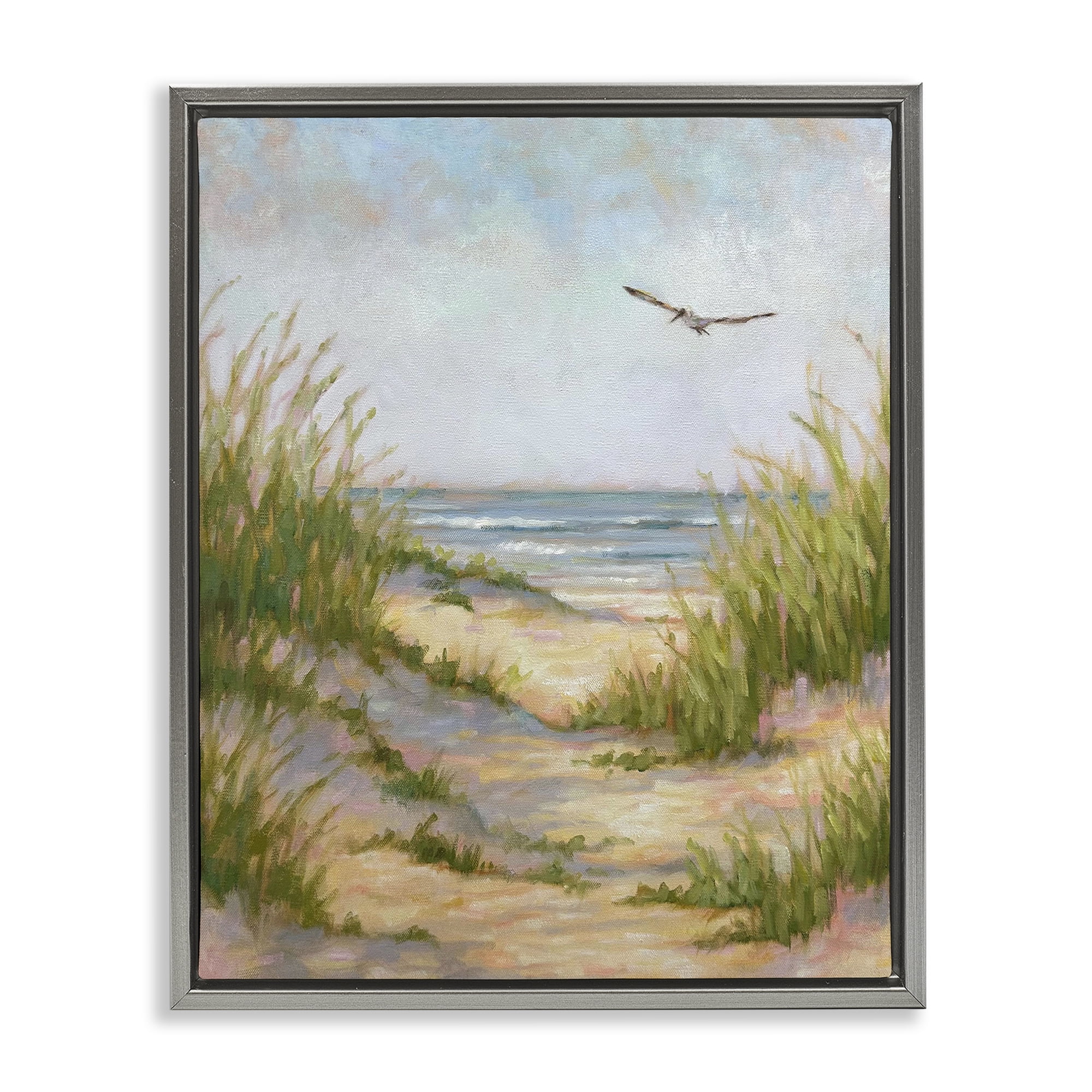 Stupell Industries Peaceful Beach Sand Dunes Gray Framed Floater Canvas Wall Art, design by Linda Sperruzzi