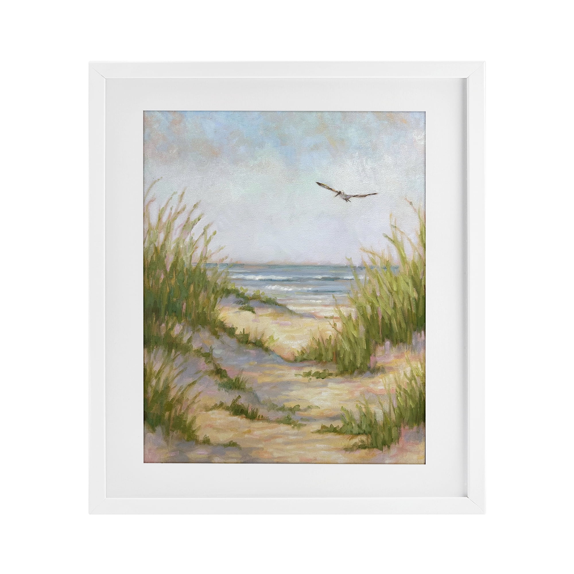 Stupell Industries Peaceful Beach Sand Dunes White Framed Print Under Glass, design by Linda Sperruzzi