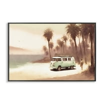 Stupell Industries Peaceful Beach Travel Van Nautical & Beach Painting Black Framed Art Print Wall Art, 18 x 12