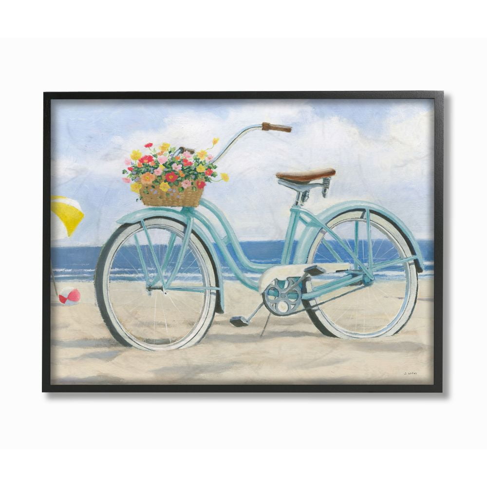 Stupell Industries Peaceful Blue Bike Beach Sky Nautical Painting Framed Wall Art Design by James Wiens, 11" x 14", Black Framed