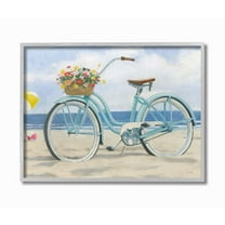 Stupell Industries Peaceful Blue Bike Beach Sky Nautical Painting Framed Wall Art Design by James Wiens, 16" x 20", Gray Framed