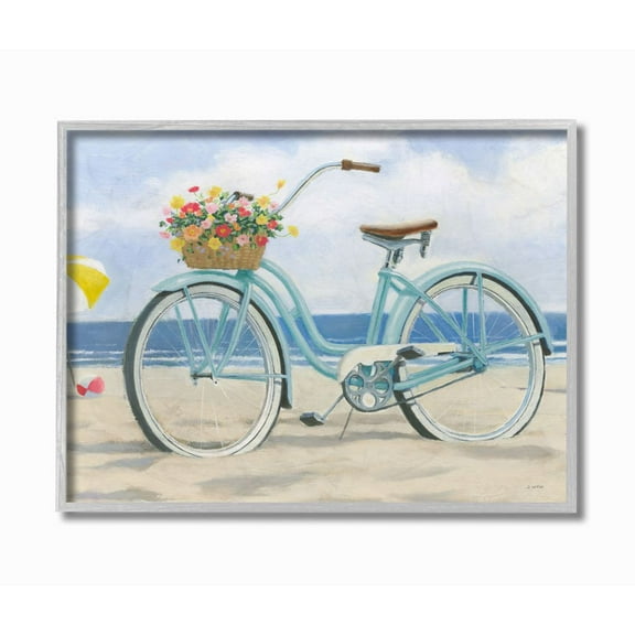 Stupell Industries Peaceful Blue Bike Beach Sky Nautical Painting Framed Wall Art Design by James Wiens, 16" x 20", Gray Framed