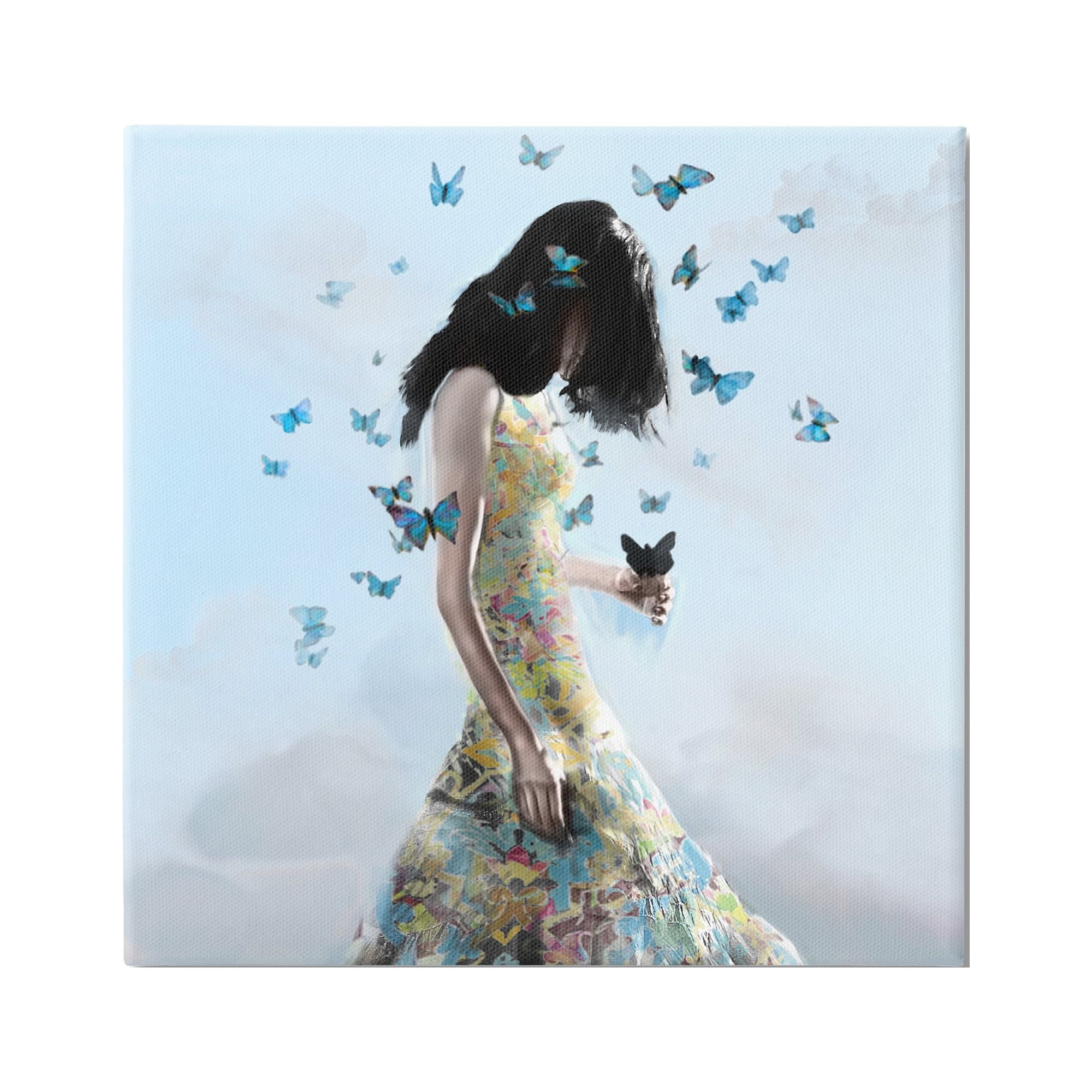 Stupell Industries Peaceful Blue Butterflies Fluttering Woman Gown Dress Canvas Wall Art, 30 x 30, Design by Erika C. Brothers