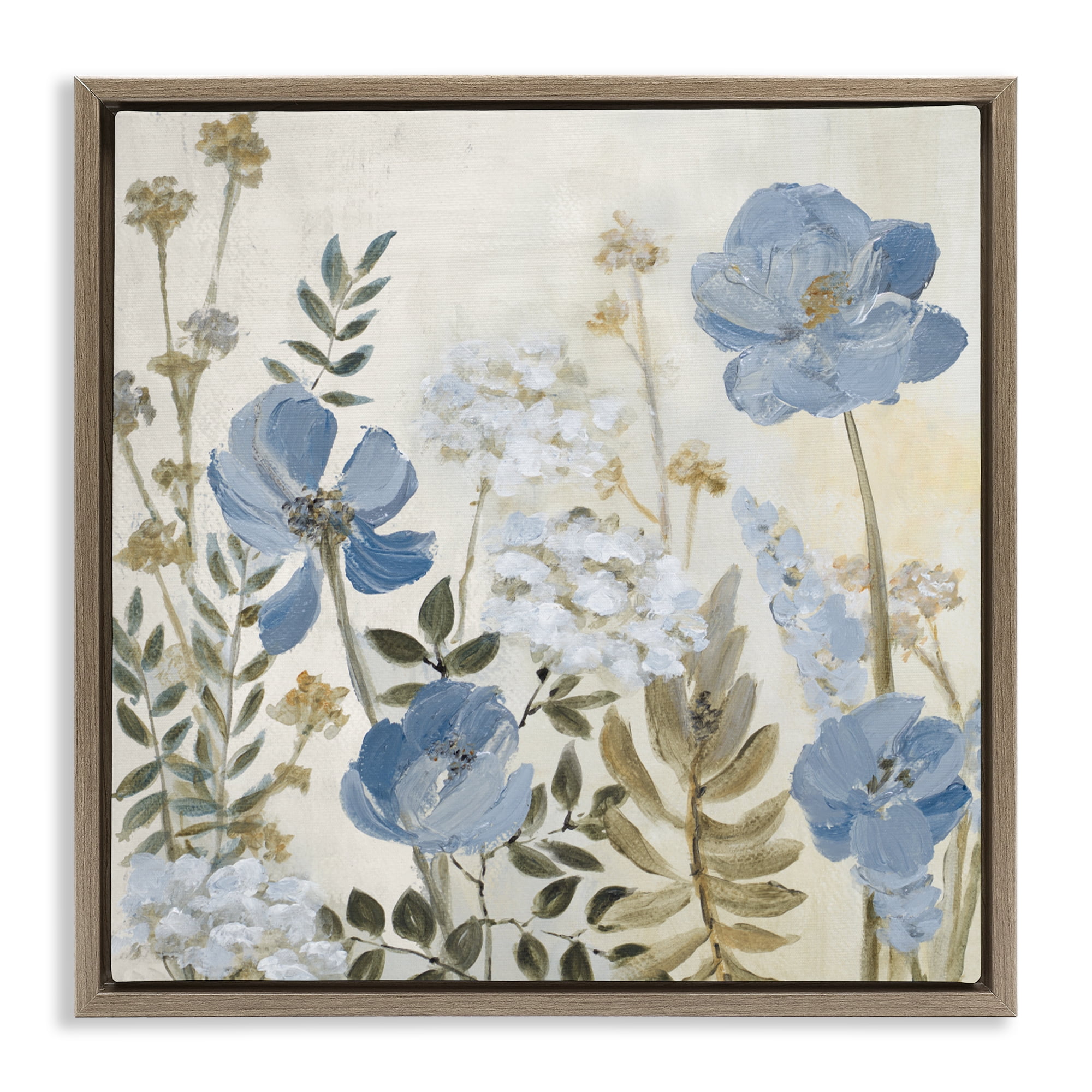 Stupell Industries Peaceful Blue Iris Garden Brown Framed Floater Canvas Wall Art, design by Lanie Loreth