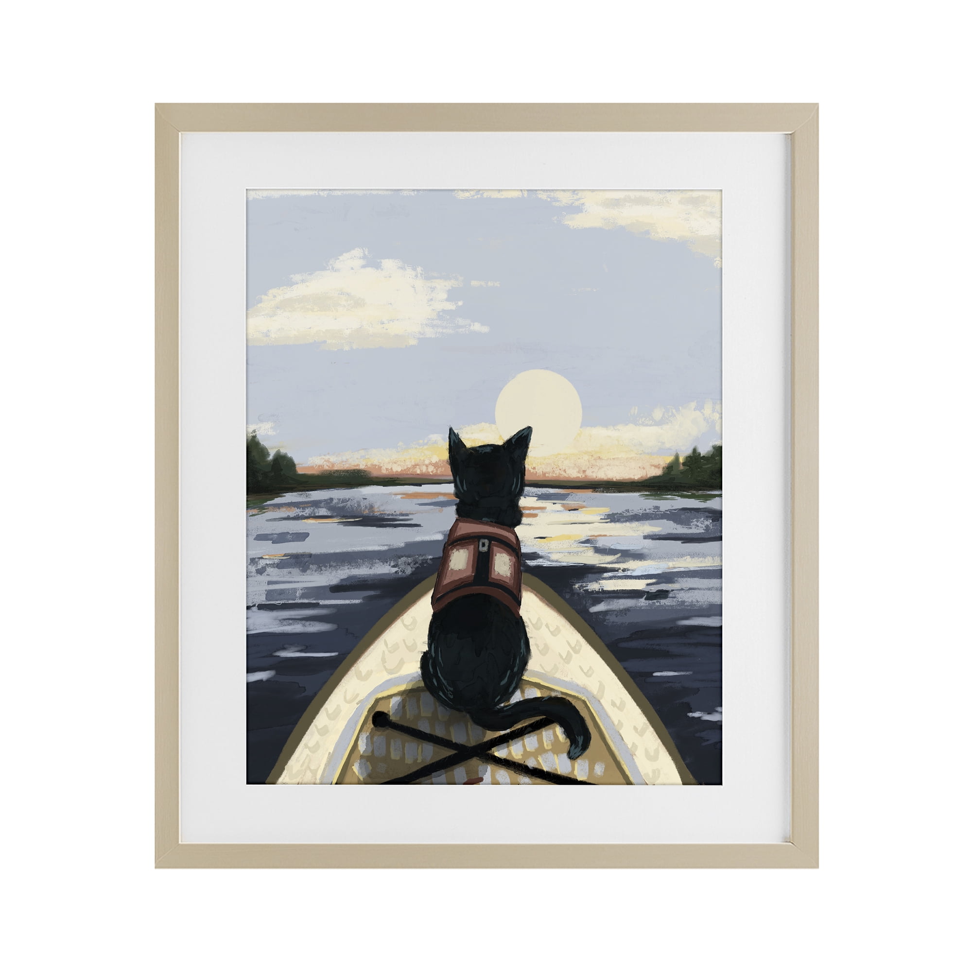 Stupell Industries Peaceful Cat Viewing Lake Birch Framed Print Under Glass, design by Denise Bartkus